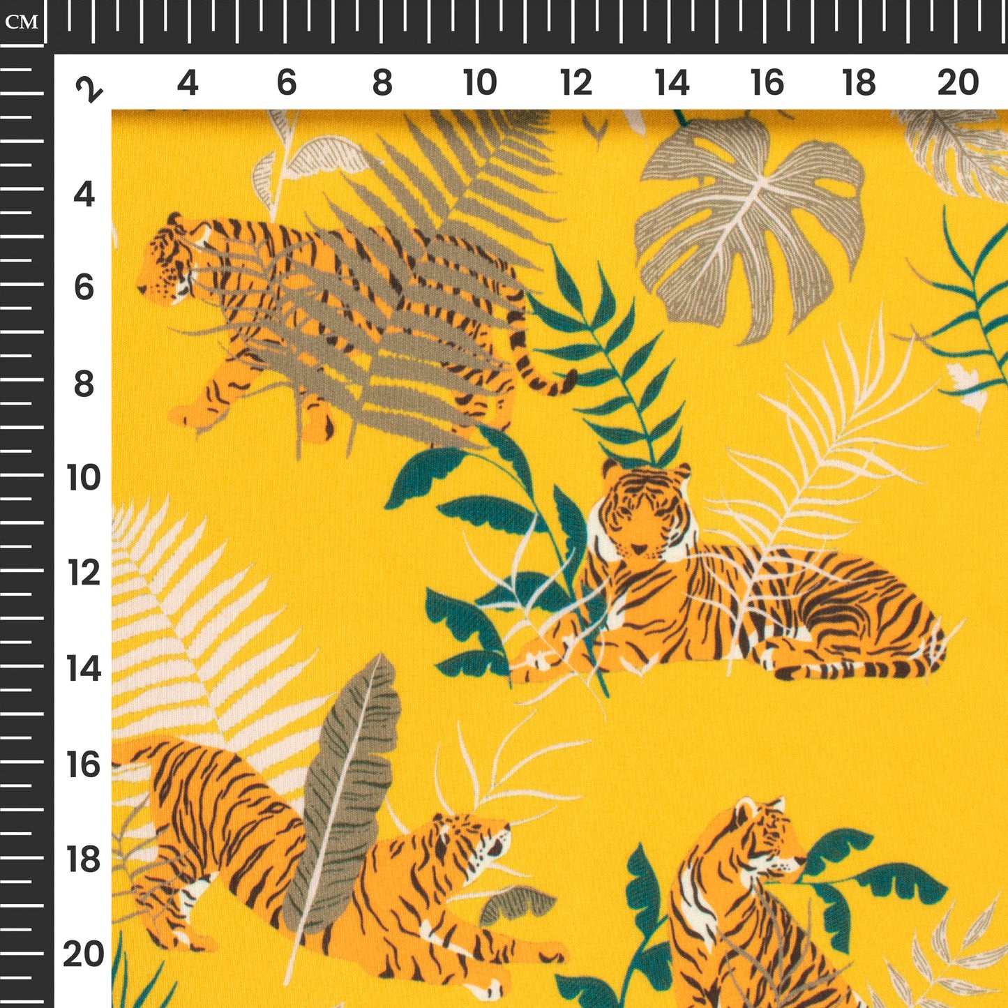 Yellow And Orange Tiger Digital Print Butter Crepe Fabric