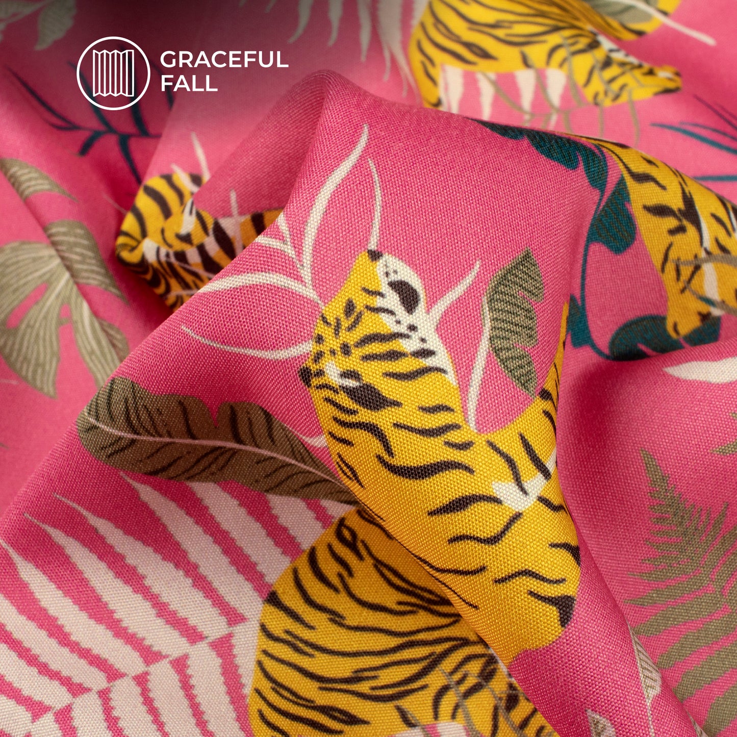 Pink And Yellow Tiger Digital Print Butter Crepe Fabric