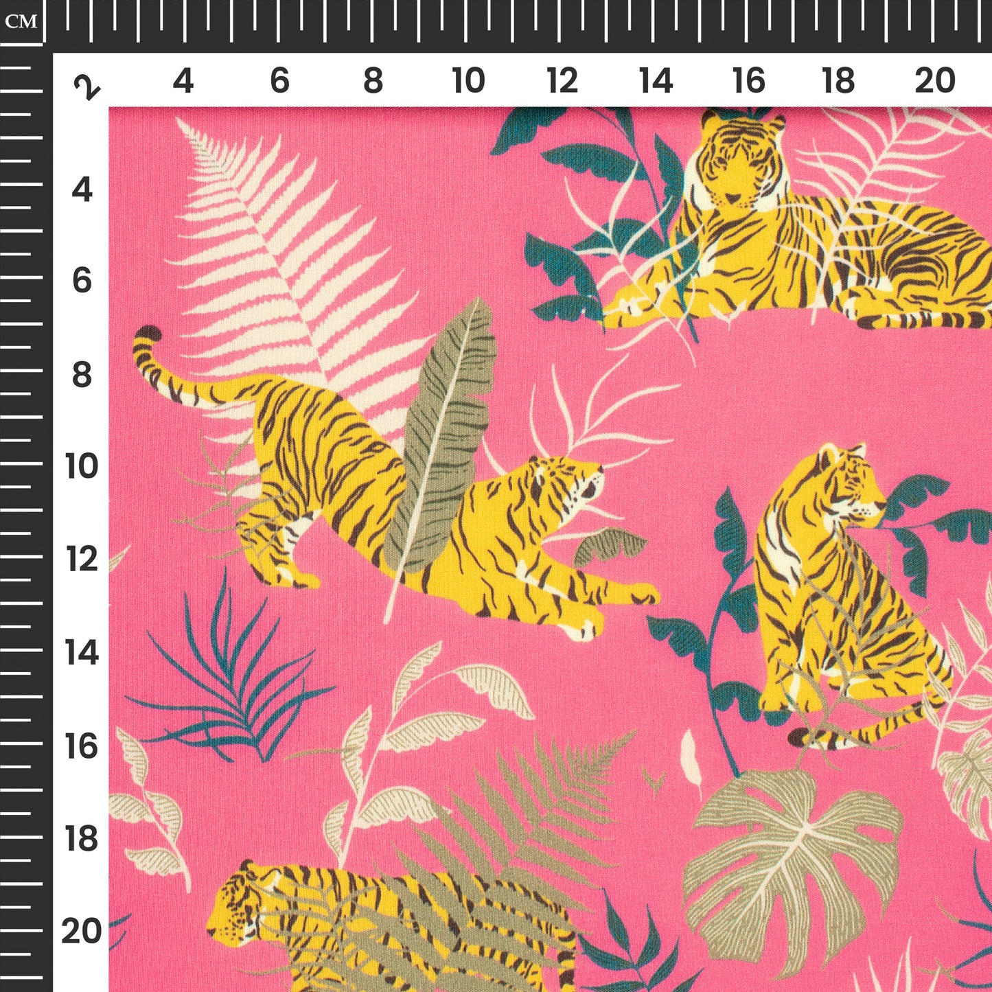 Pink And Yellow Tiger Digital Print Butter Crepe Fabric