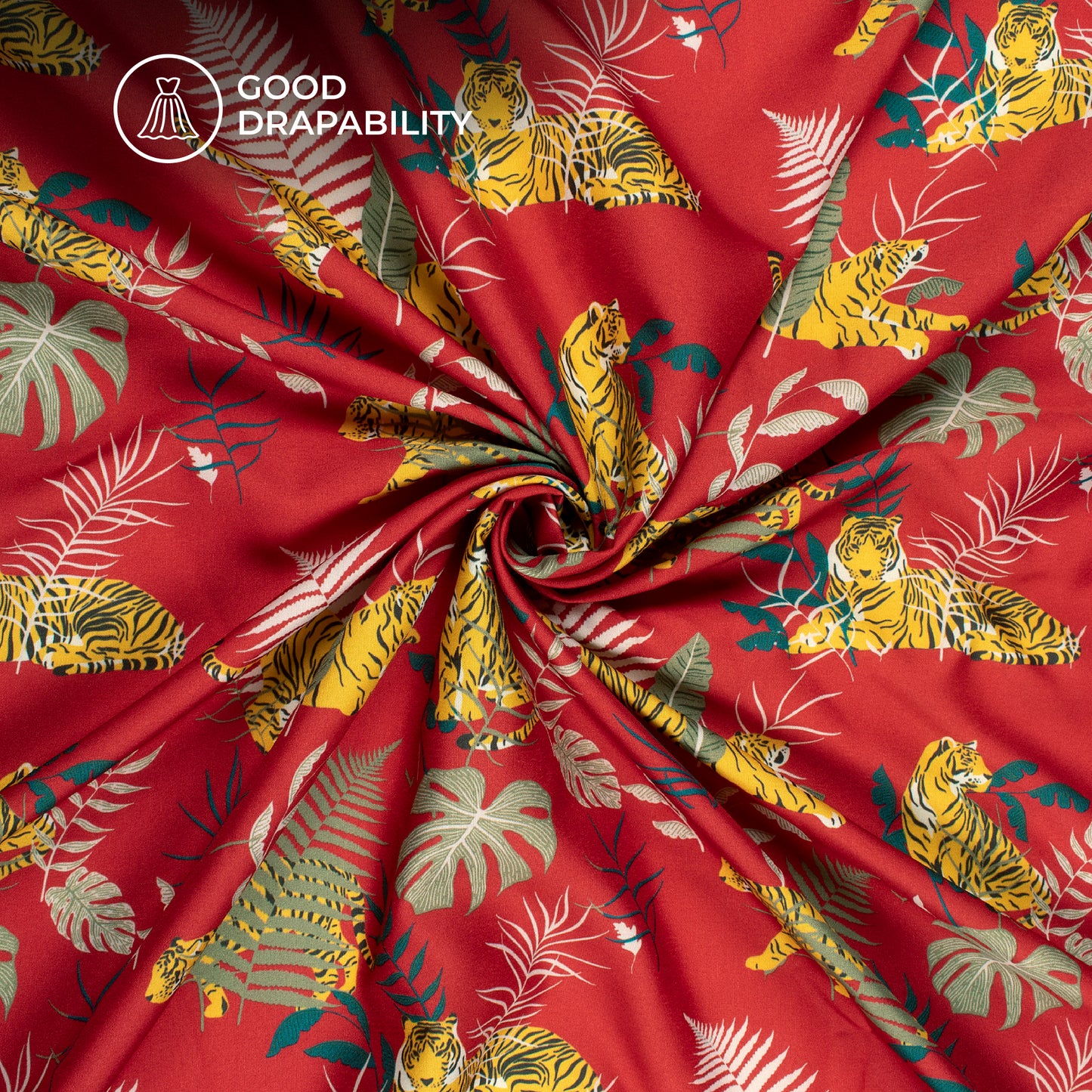 Maroon And Yellow Tiger Digital Print Butter Crepe Fabric