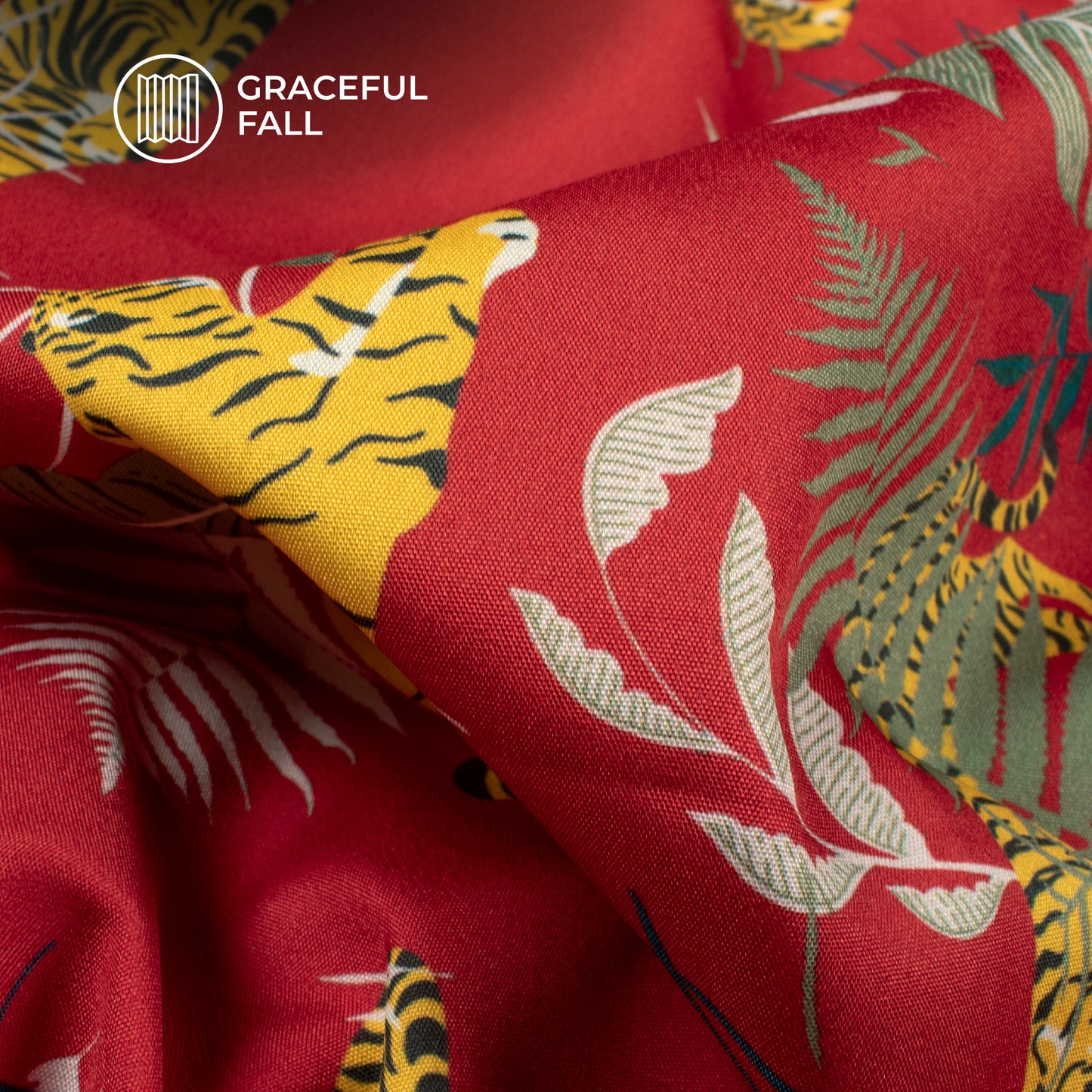 Maroon And Yellow Tiger Digital Print Butter Crepe Fabric