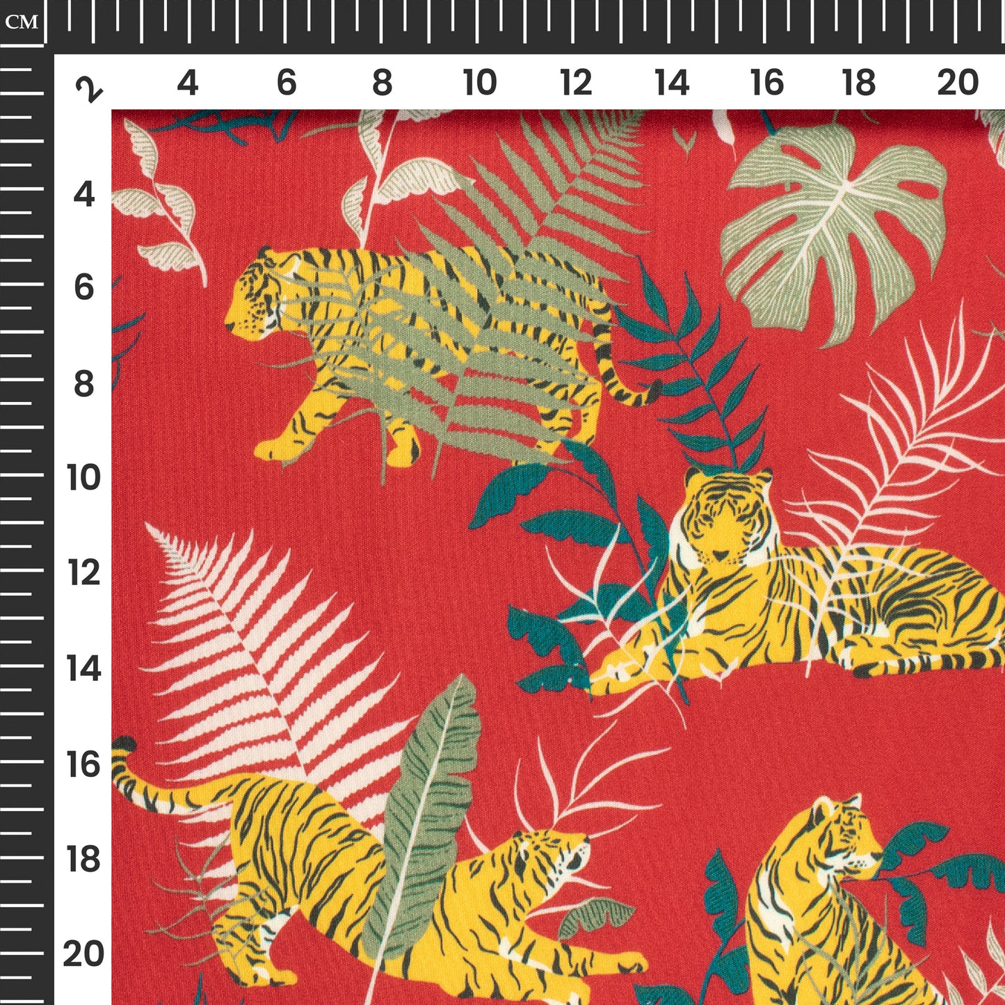 Maroon And Yellow Tiger Digital Print Butter Crepe Fabric