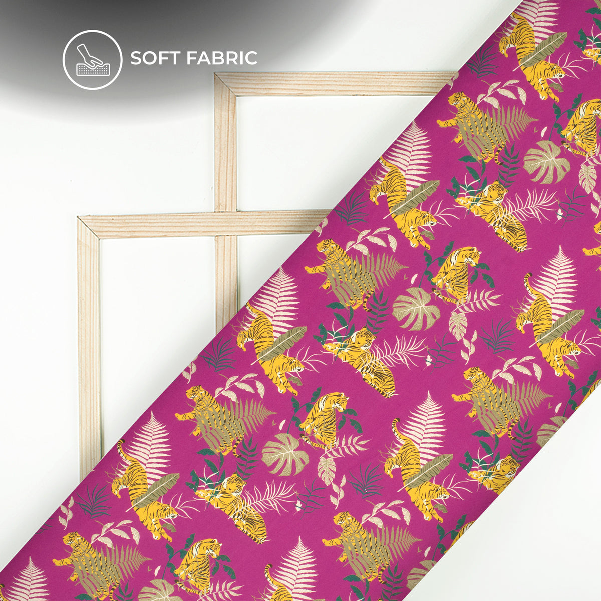 Purple Pirate And Yellow Tiger Digital Print Butter Crepe Fabric