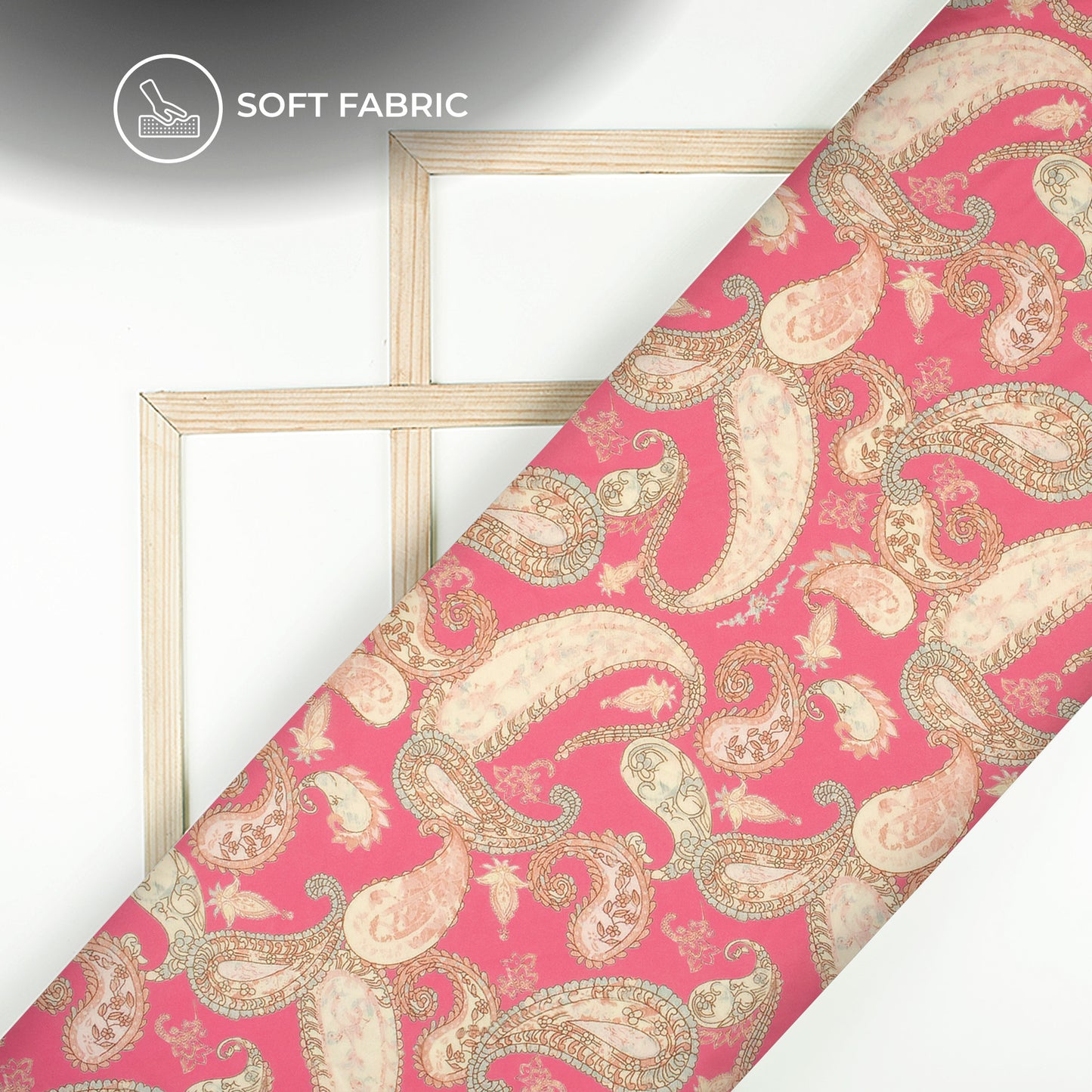 Blush Pink And Blush Pink Paisely Digital Print Butter Crepe Fabric