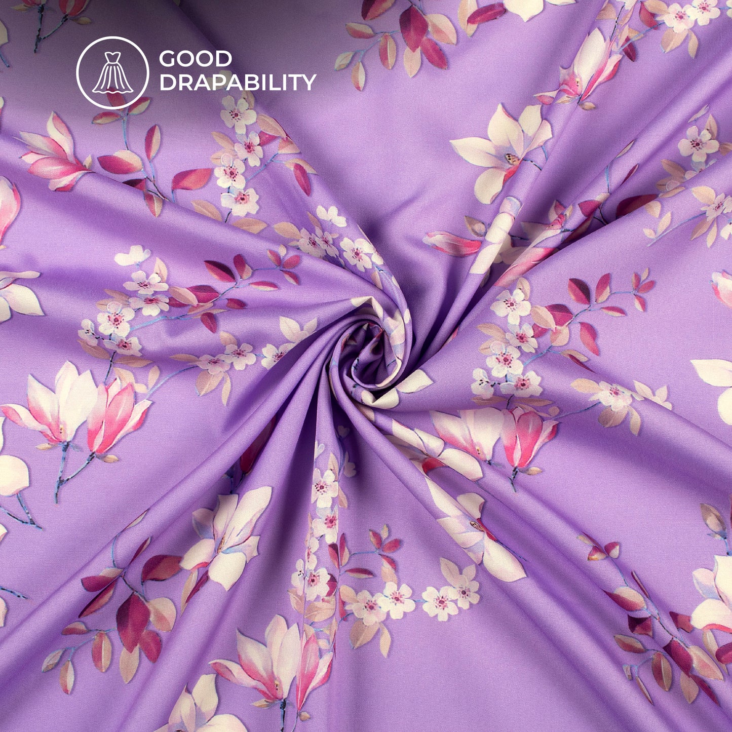 Amethyst Purple And Off White Floral Digital Print Butter Crepe Fabric