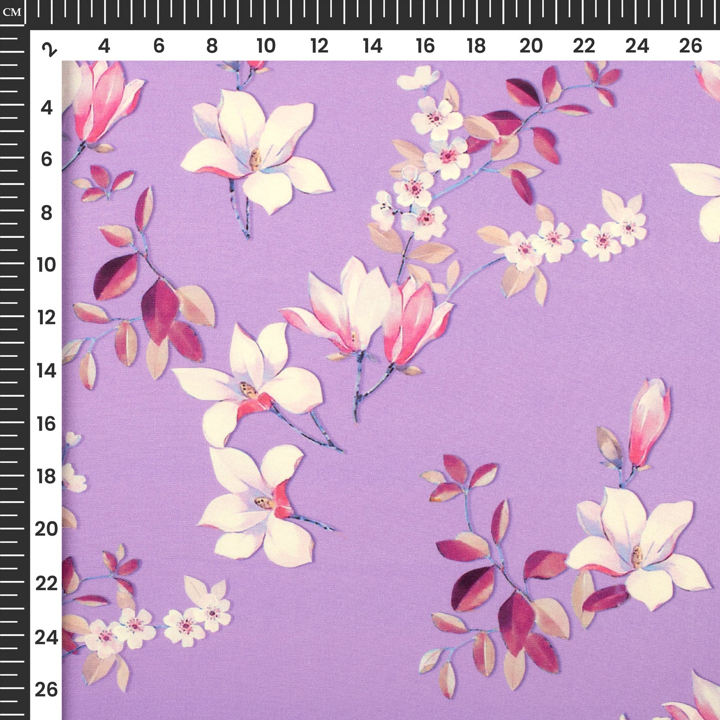 Amethyst Purple And Off White Floral Digital Print Butter Crepe Fabric