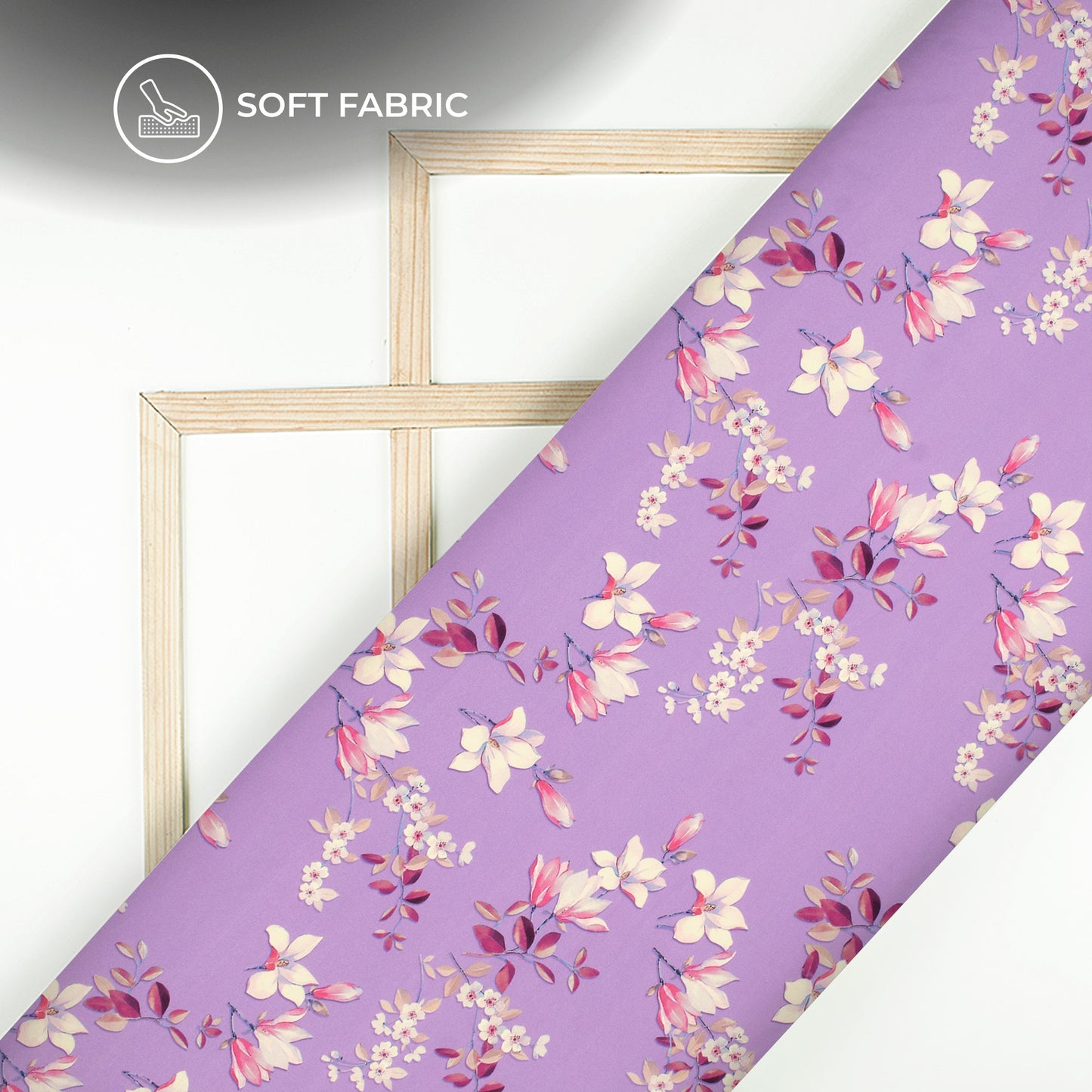 Amethyst Purple And Off White Floral Digital Print Butter Crepe Fabric