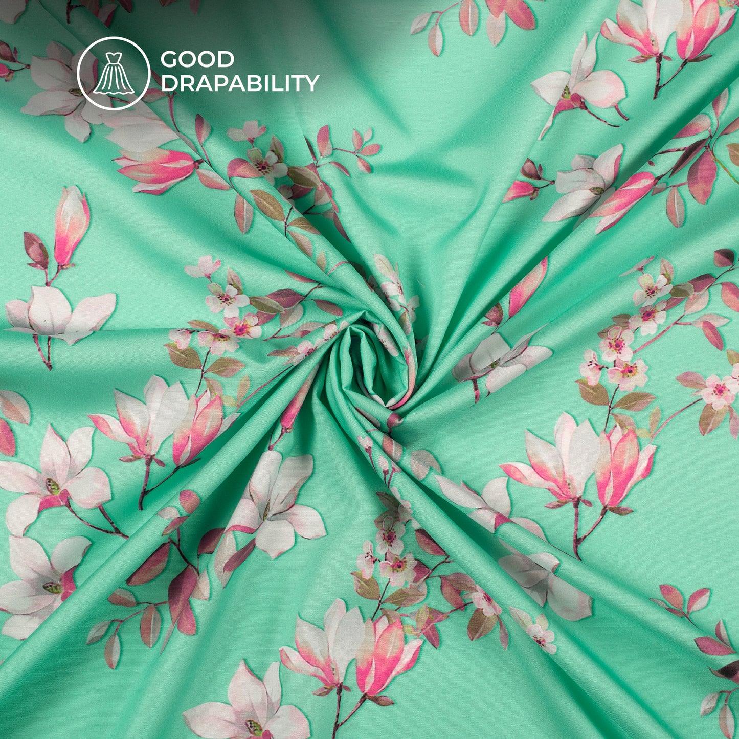 Mint Green And Blush Pink Floral Digital Print Butter Crepe Fabric