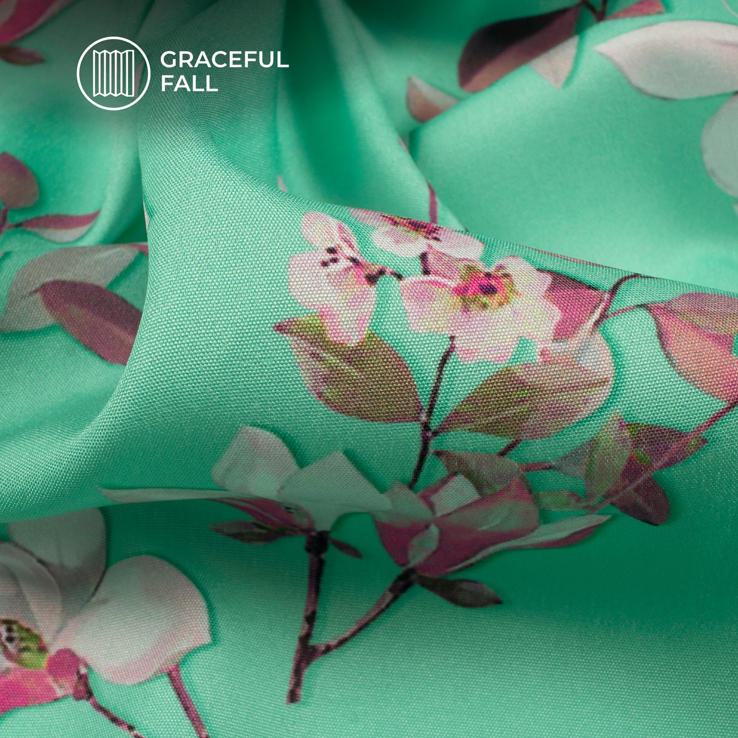 Mint Green And Blush Pink Floral Digital Print Butter Crepe Fabric