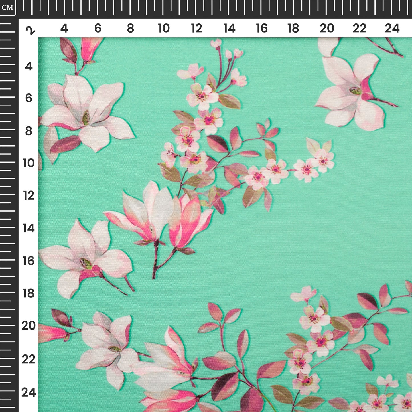 Mint Green And Blush Pink Floral Digital Print Butter Crepe Fabric