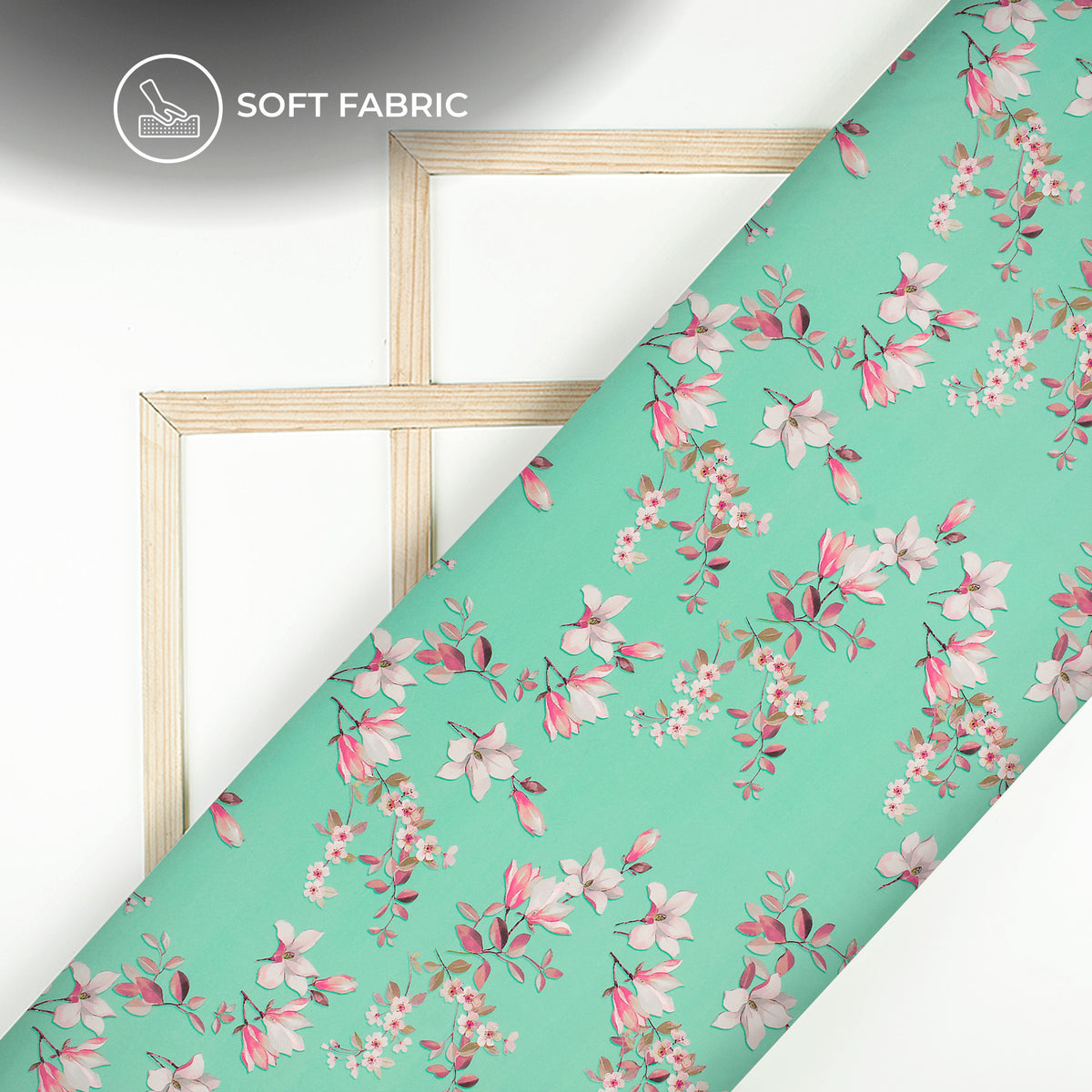 Mint Green And Blush Pink Floral Digital Print Butter Crepe Fabric