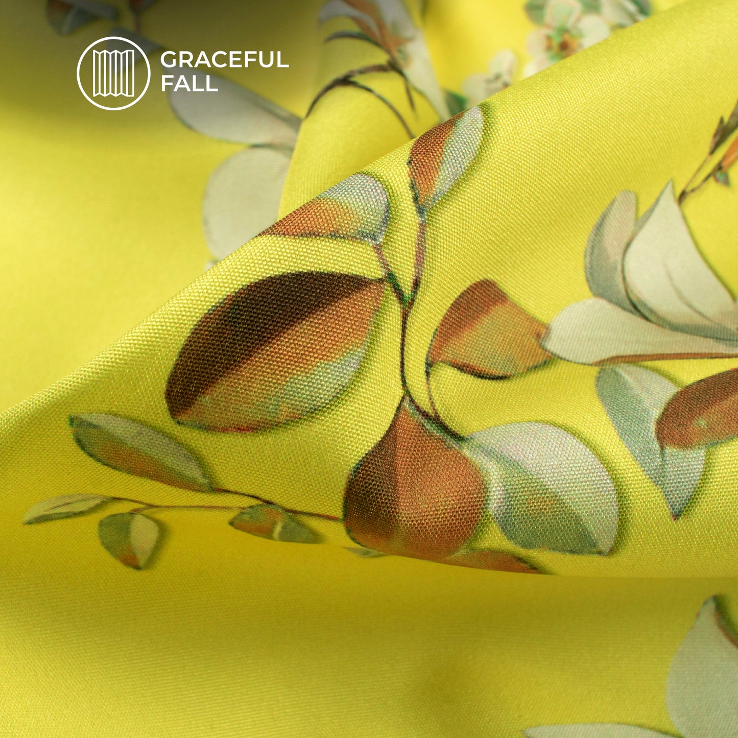 Lemon Yellow And Off White Floral Digital Print Butter Crepe Fabric