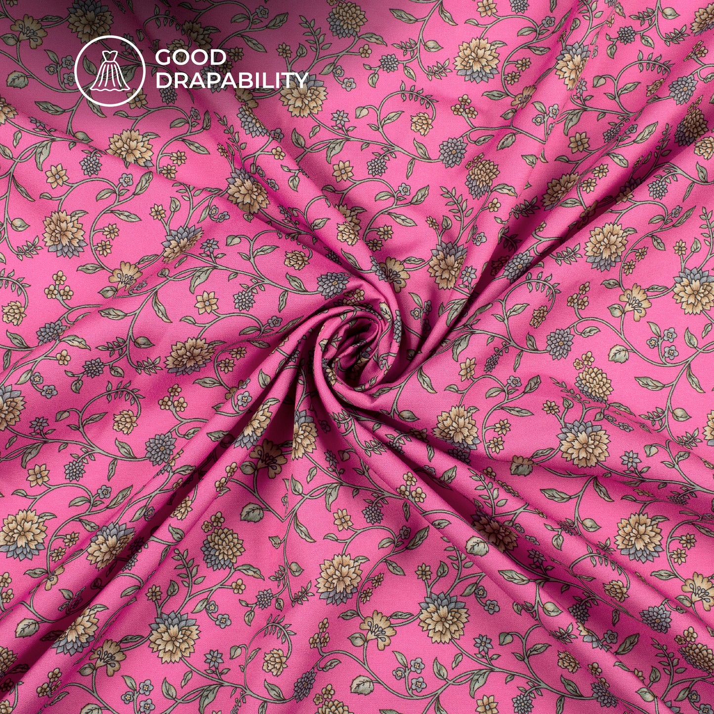 Hot Pink Floral Digital Print Butter Crepe Fabric