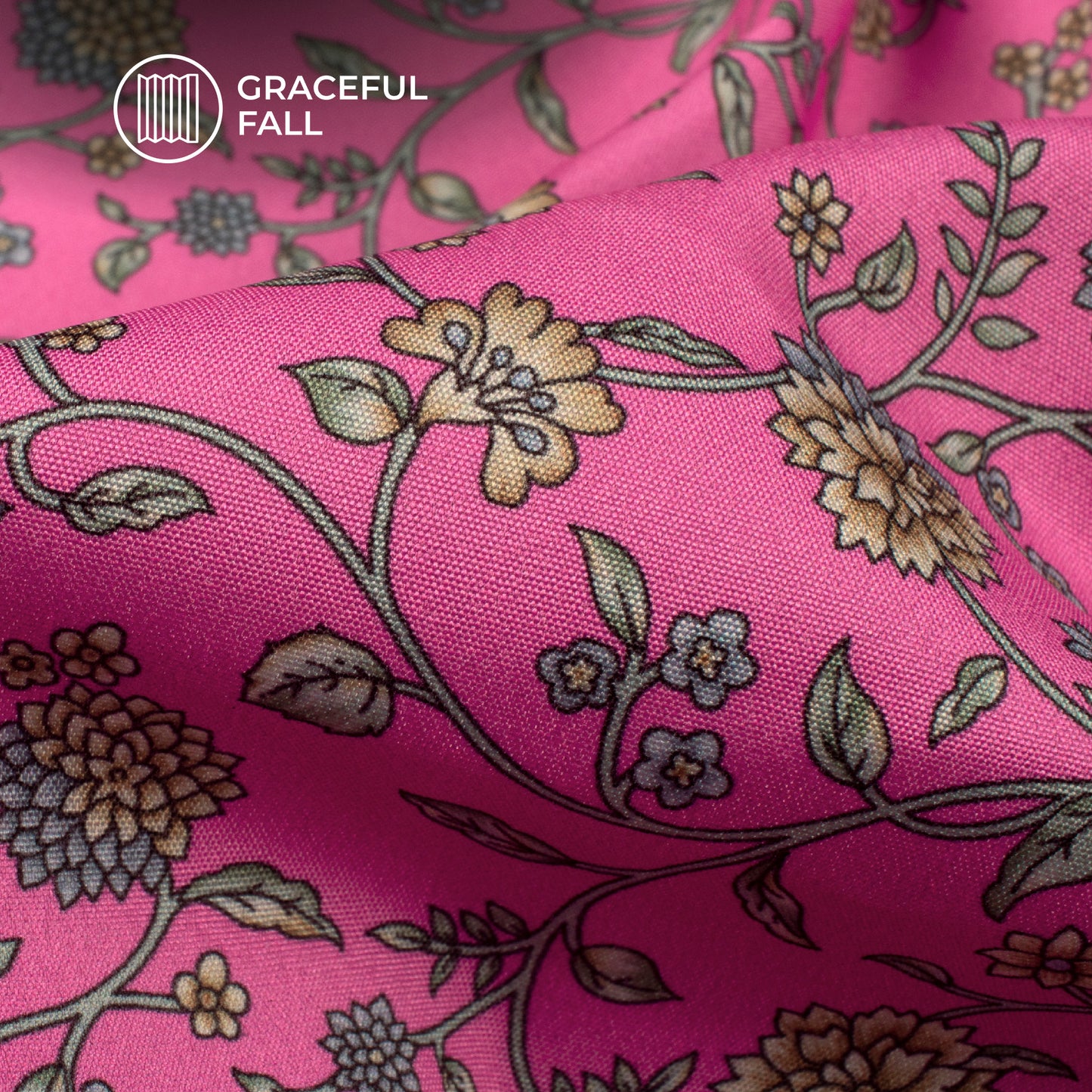 Hot Pink Floral Digital Print Butter Crepe Fabric