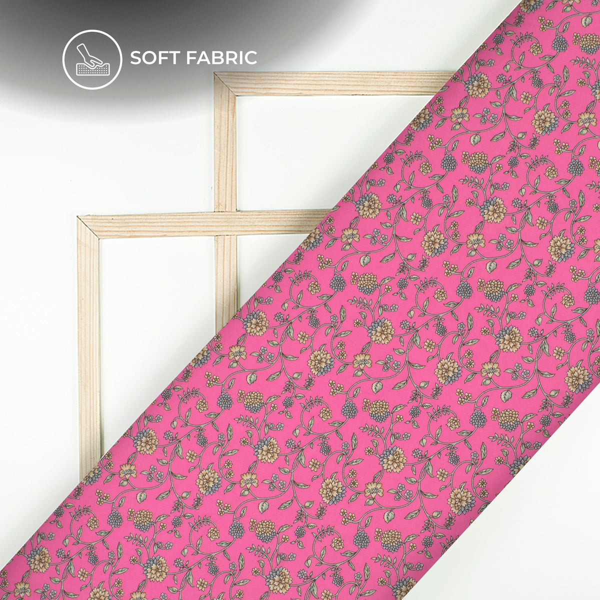 Hot Pink Floral Digital Print Butter Crepe Fabric