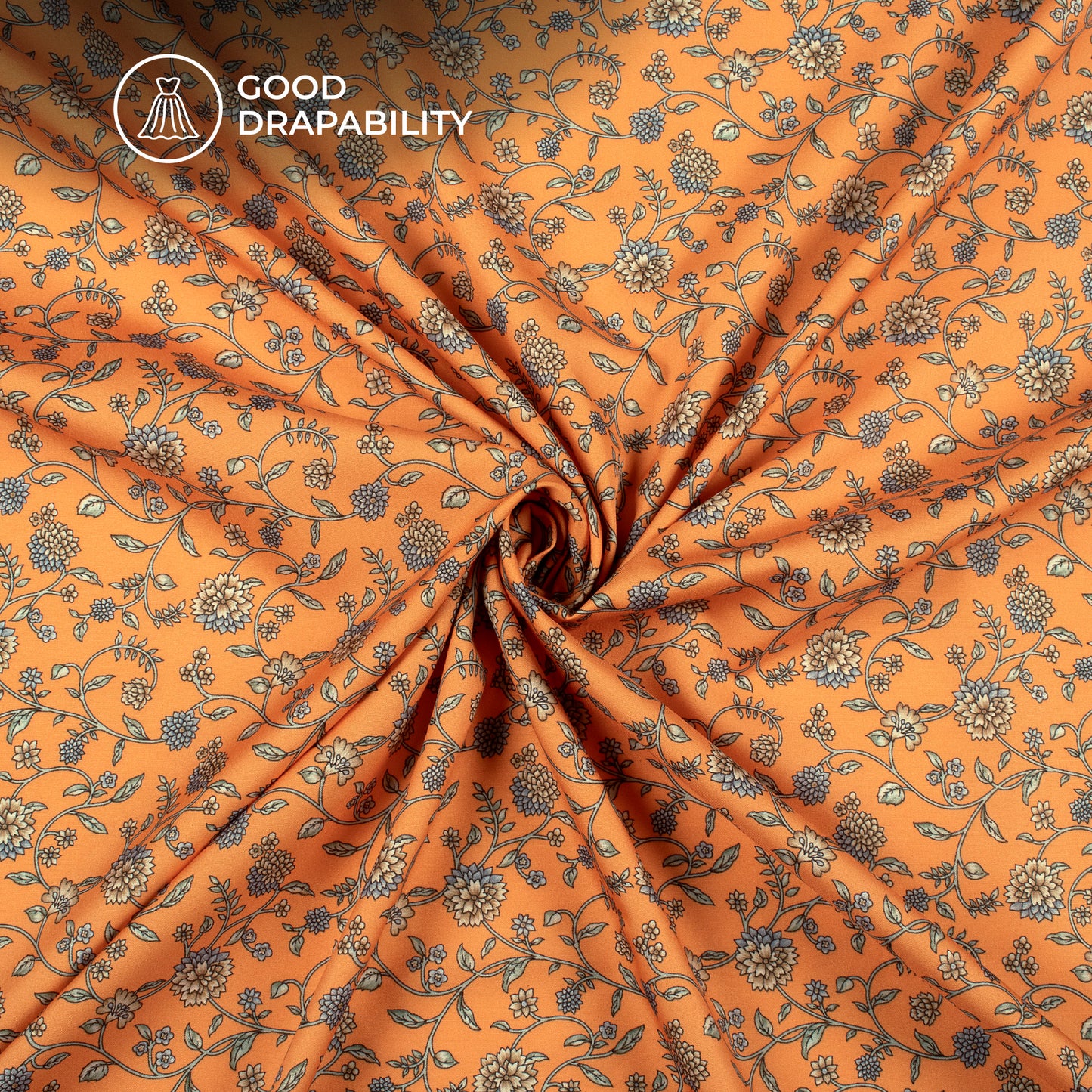 Orange Floral Digital Print Butter Crepe Fabric