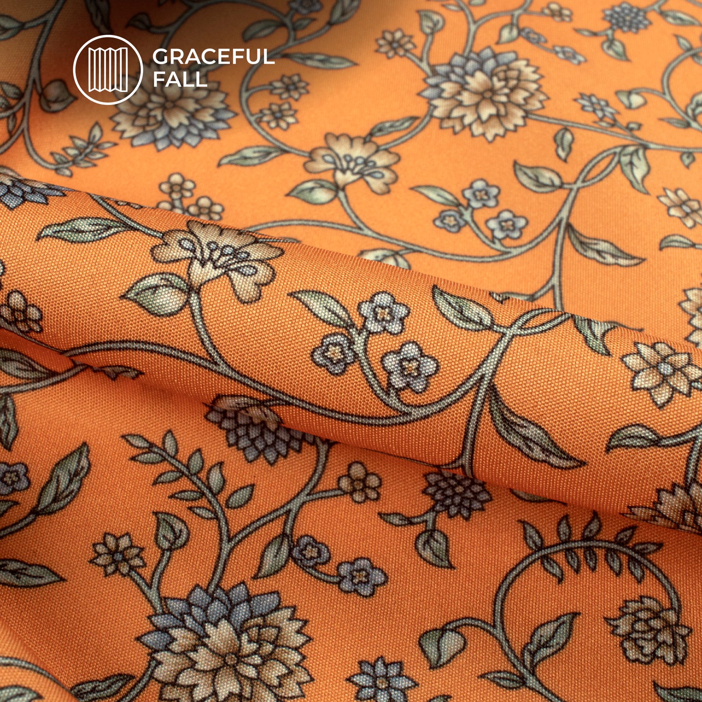 Orange Floral Digital Print Butter Crepe Fabric