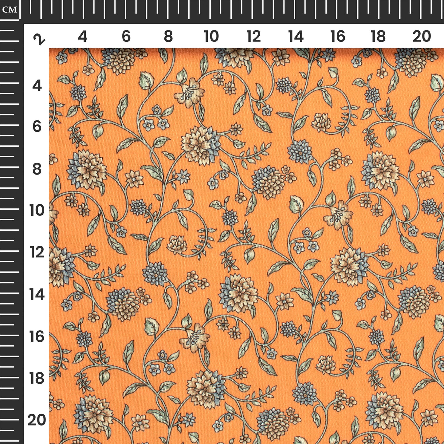 Orange Floral Digital Print Butter Crepe Fabric