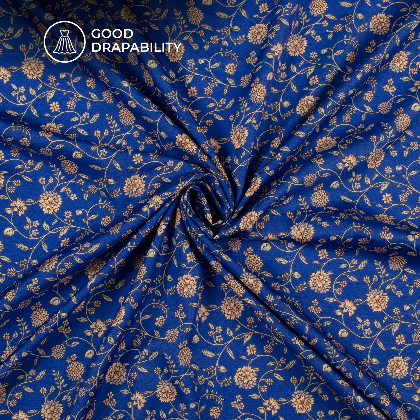 Blue Floral Digital Print Butter Crepe Fabric