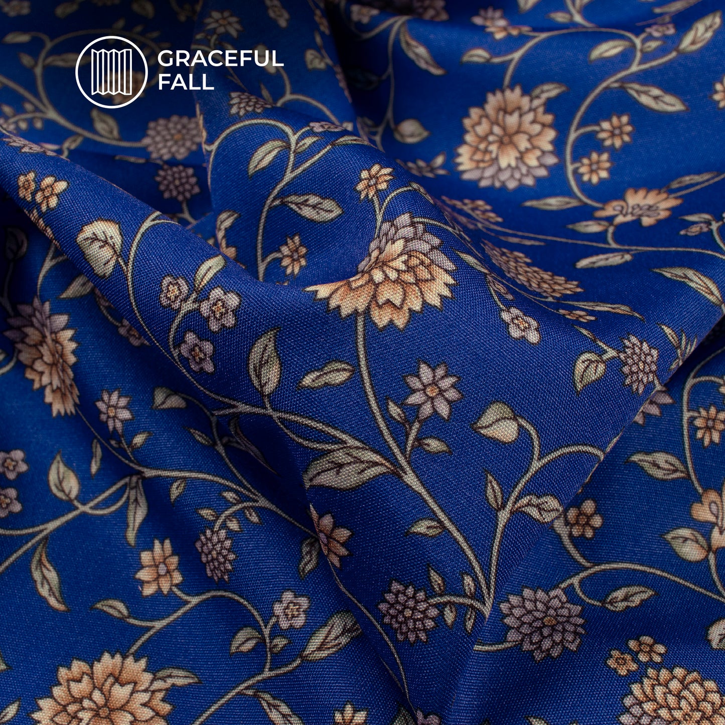 Blue Floral Digital Print Butter Crepe Fabric