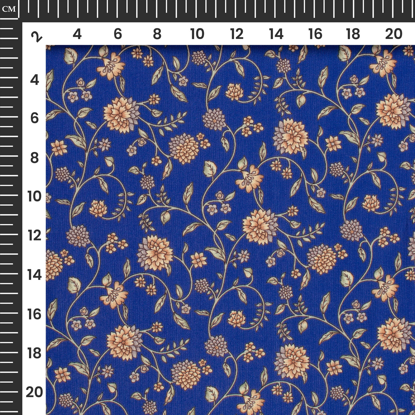 Blue Floral Digital Print Butter Crepe Fabric