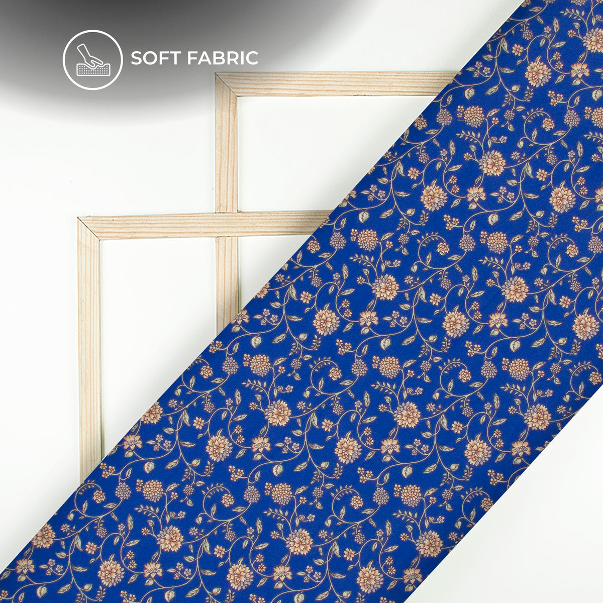 Blue Floral Digital Print Butter Crepe Fabric