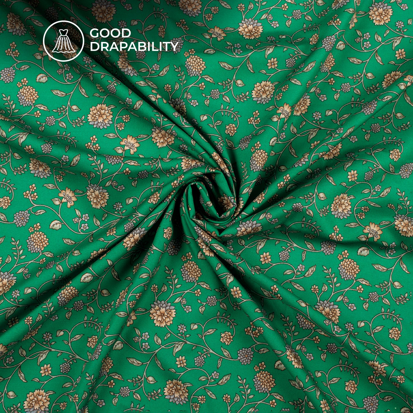 Green Floral Digital Print Butter Crepe Fabric