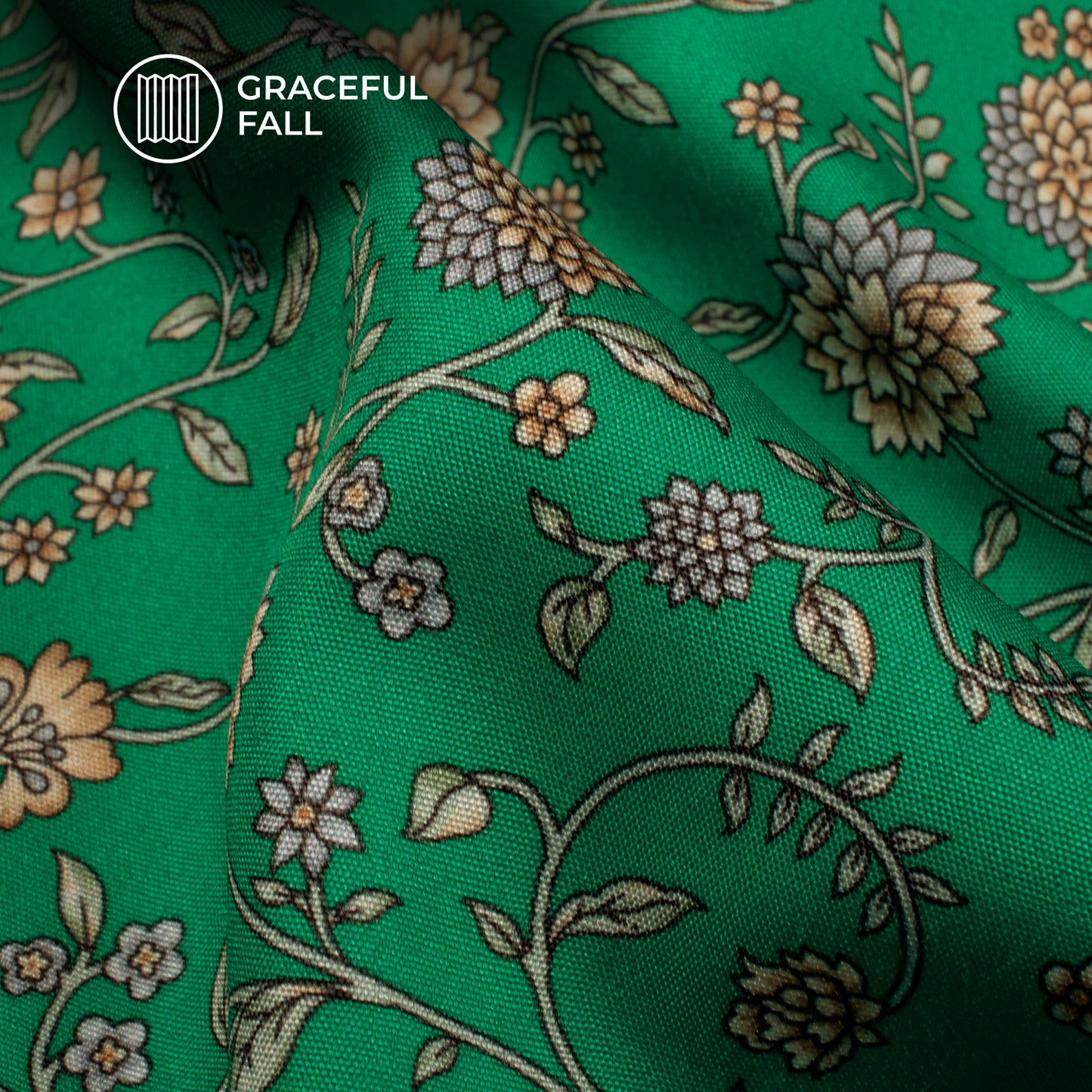 Green Floral Digital Print Butter Crepe Fabric