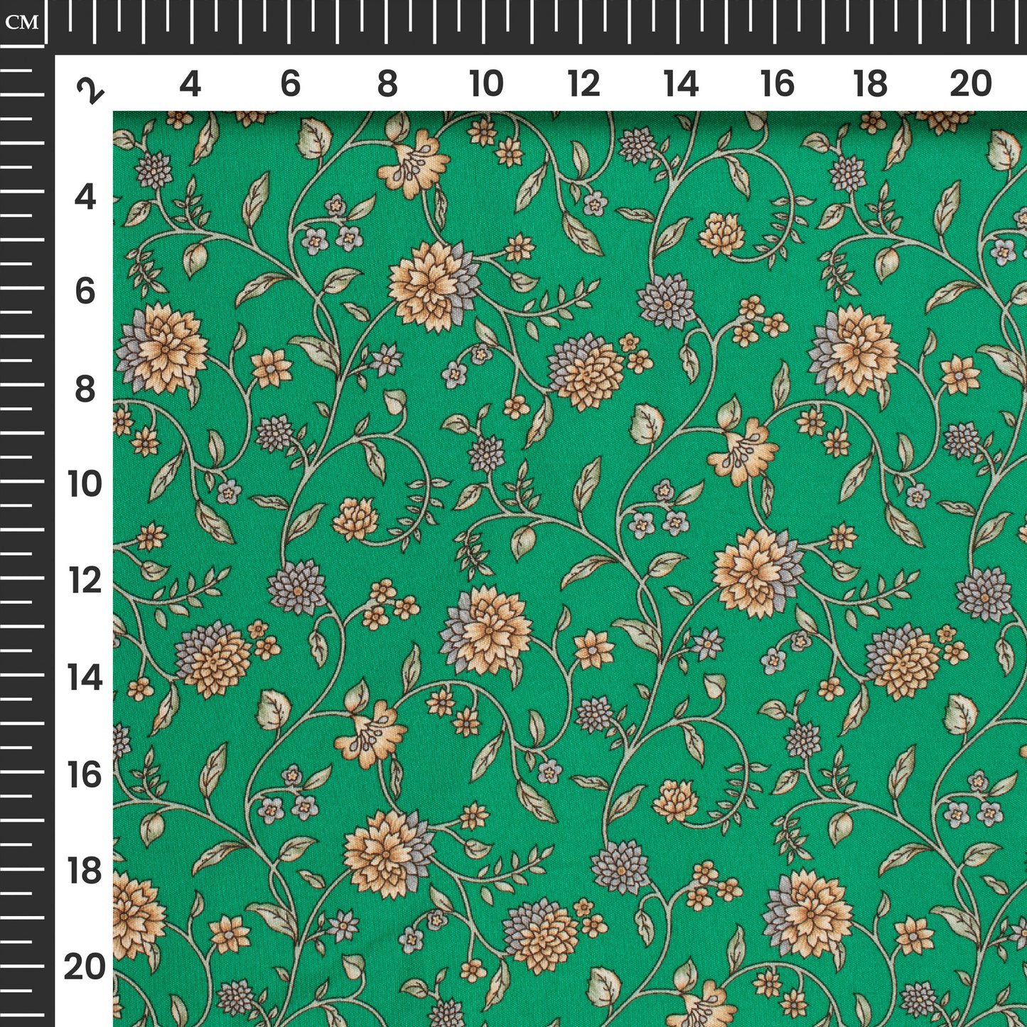 Green Floral Digital Print Butter Crepe Fabric