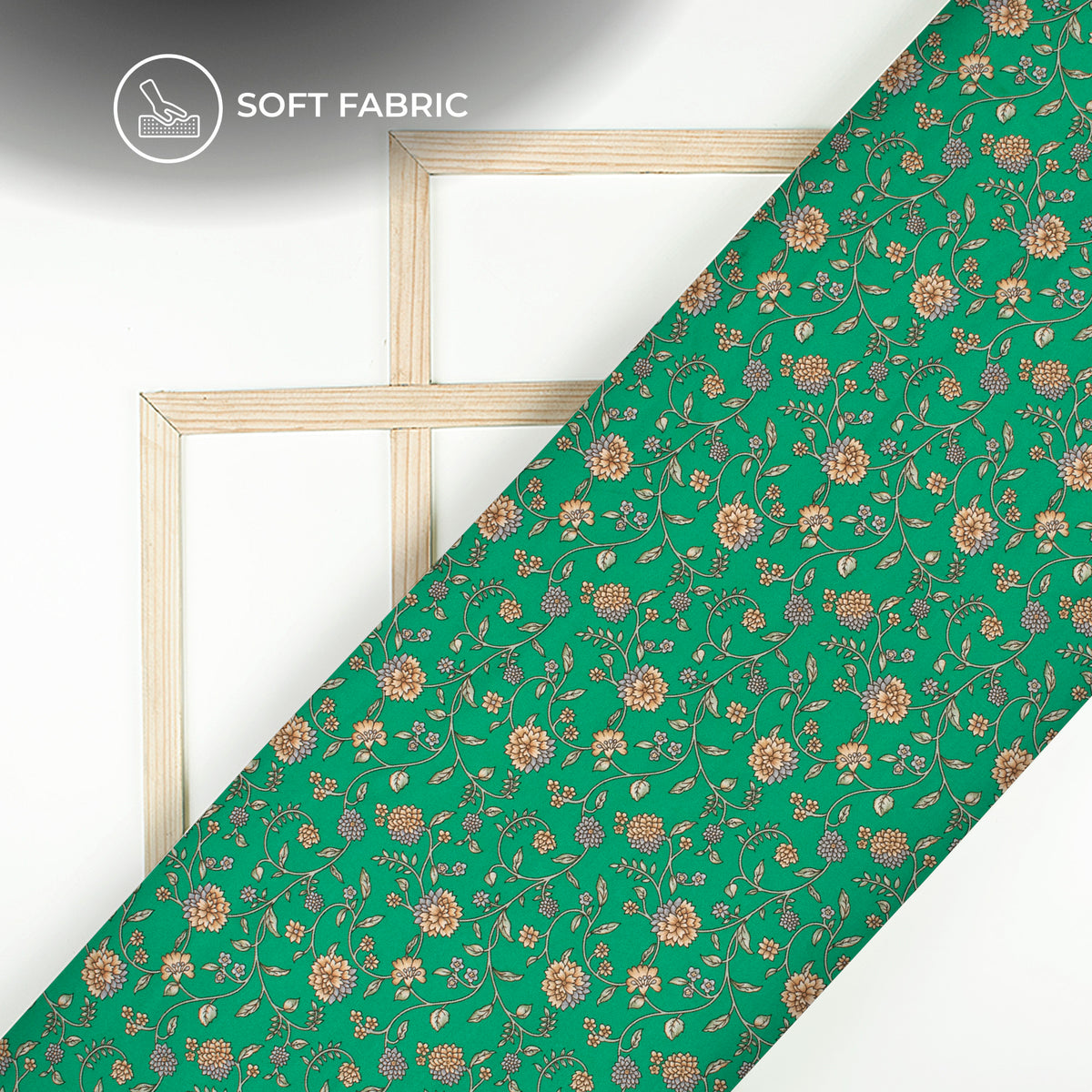 Green Floral Digital Print Butter Crepe Fabric