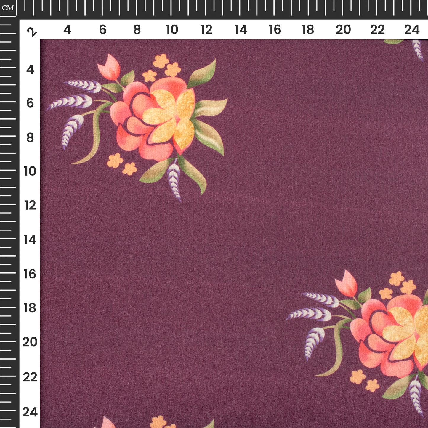 Plum Purple Floral Digital Print Chiffon Satin Fabric