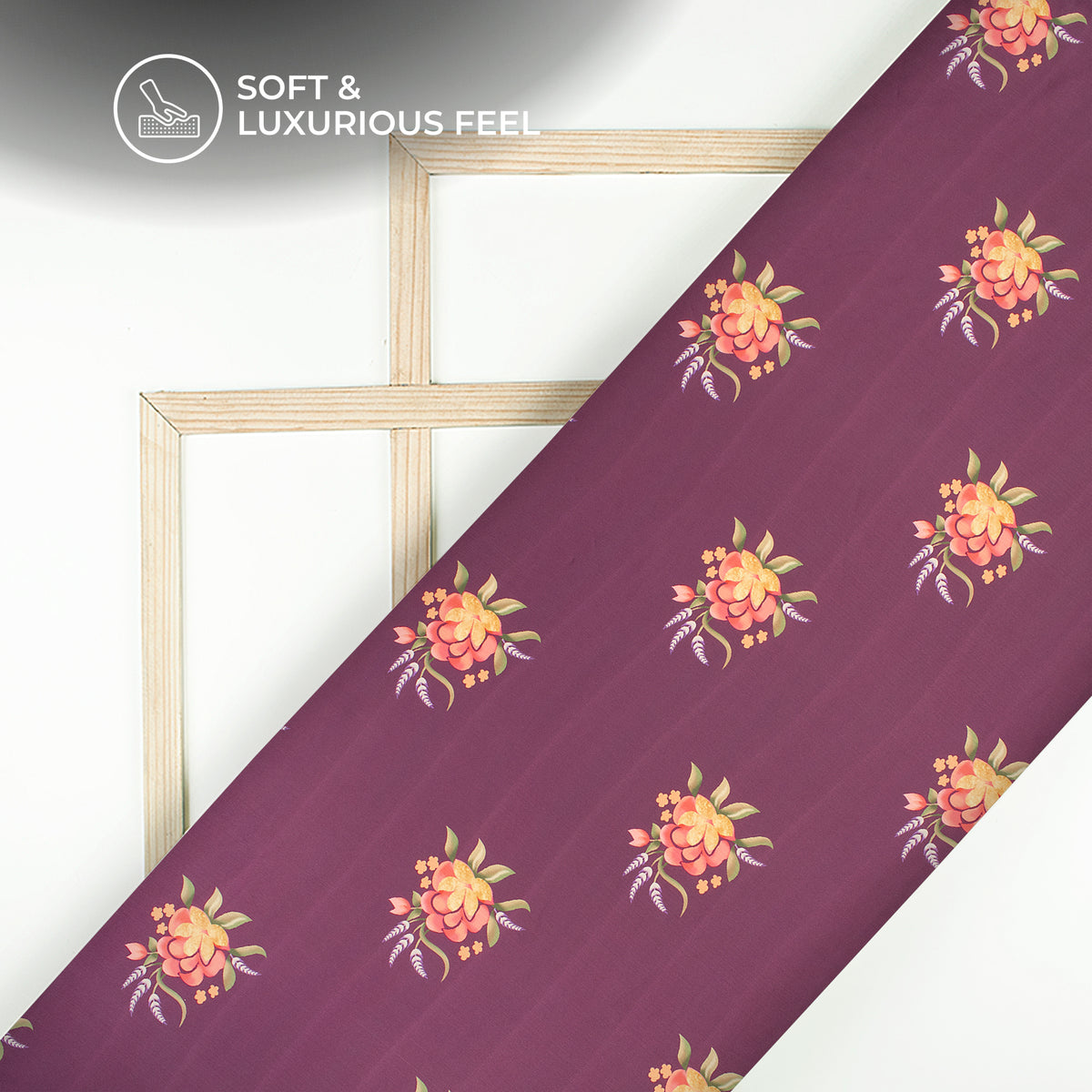 Plum Purple Floral Digital Print Chiffon Satin Fabric