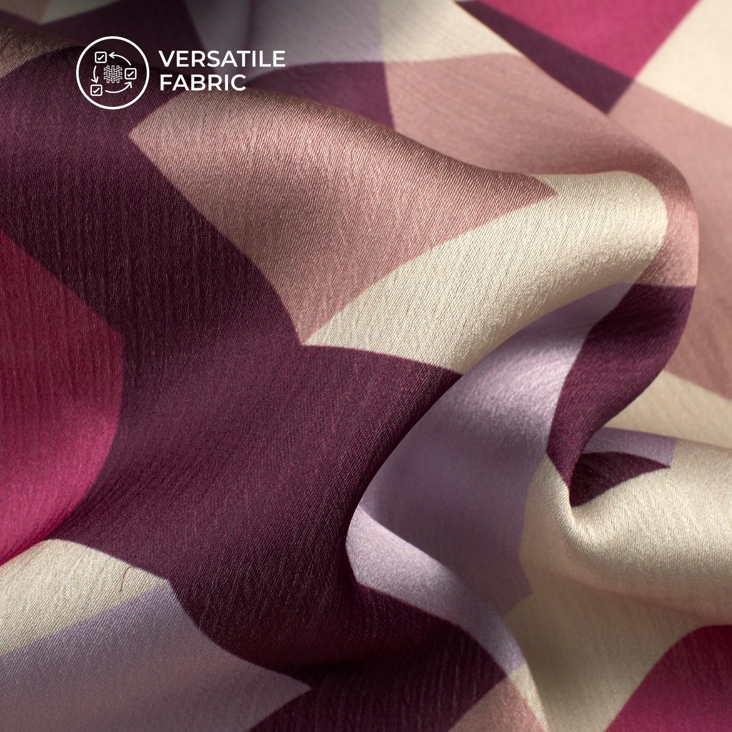 Plum Purple Geometrical Digital Print Chiffon Satin Fabric
