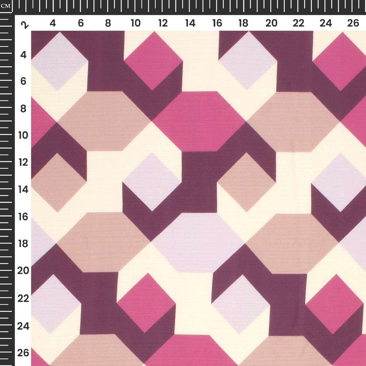 Plum Purple Geometrical Digital Print Chiffon Satin Fabric