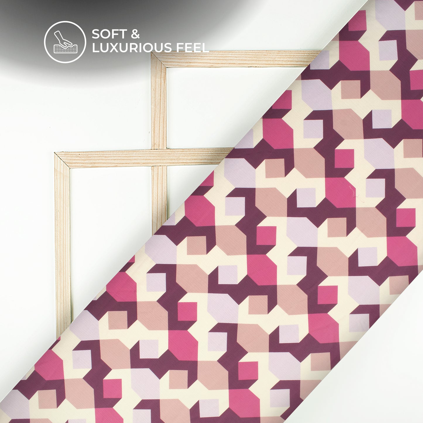 Plum Purple Geometrical Digital Print Chiffon Satin Fabric