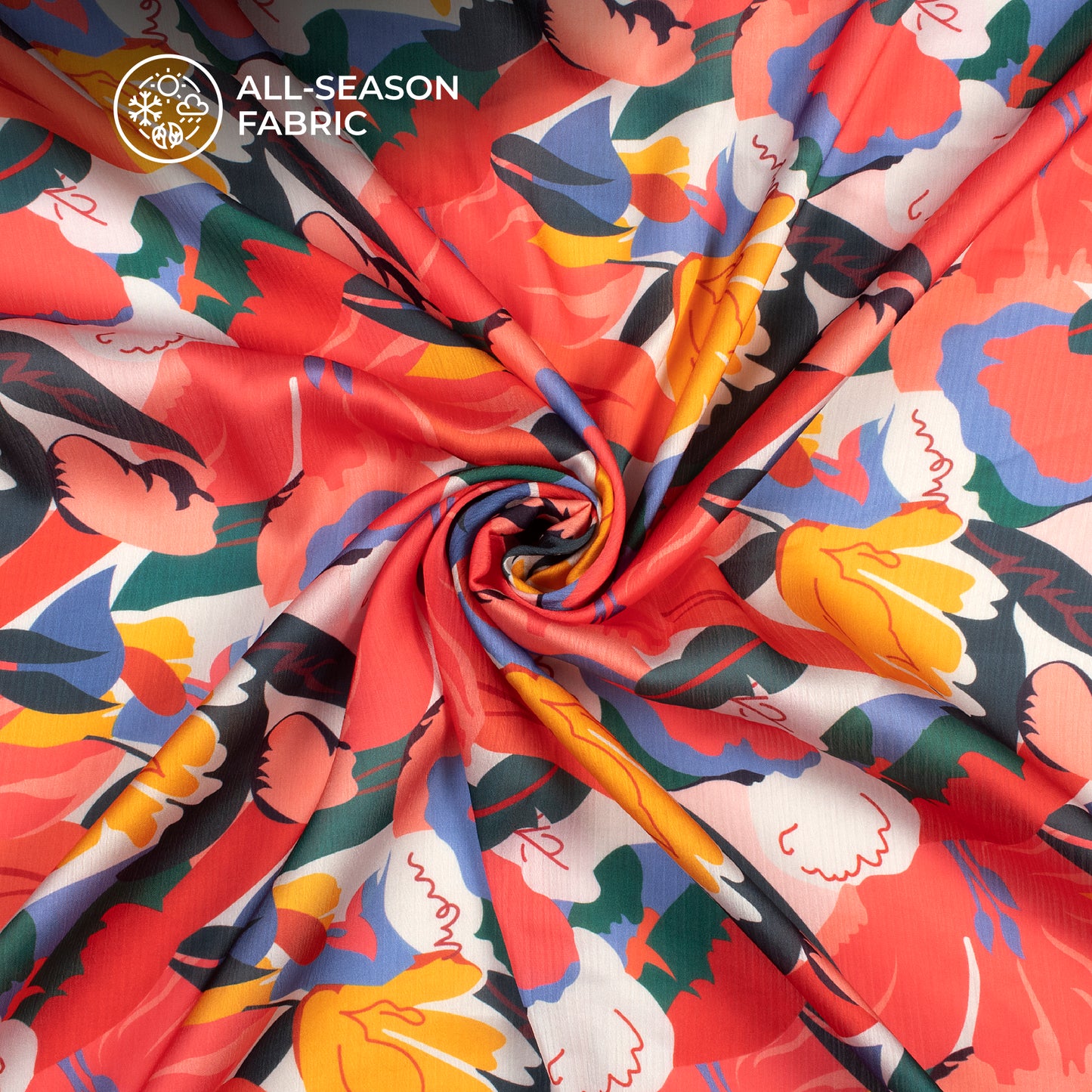 Mult-Color Floral Digital Print Chiffon Satin Fabric