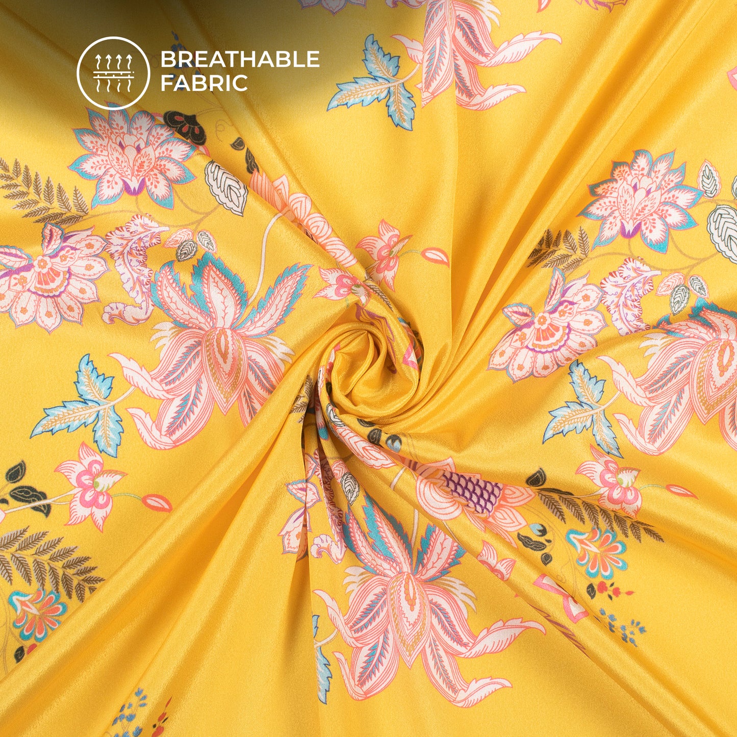 Butter Yellow Floral Digital Print Crepe Silk Fabric