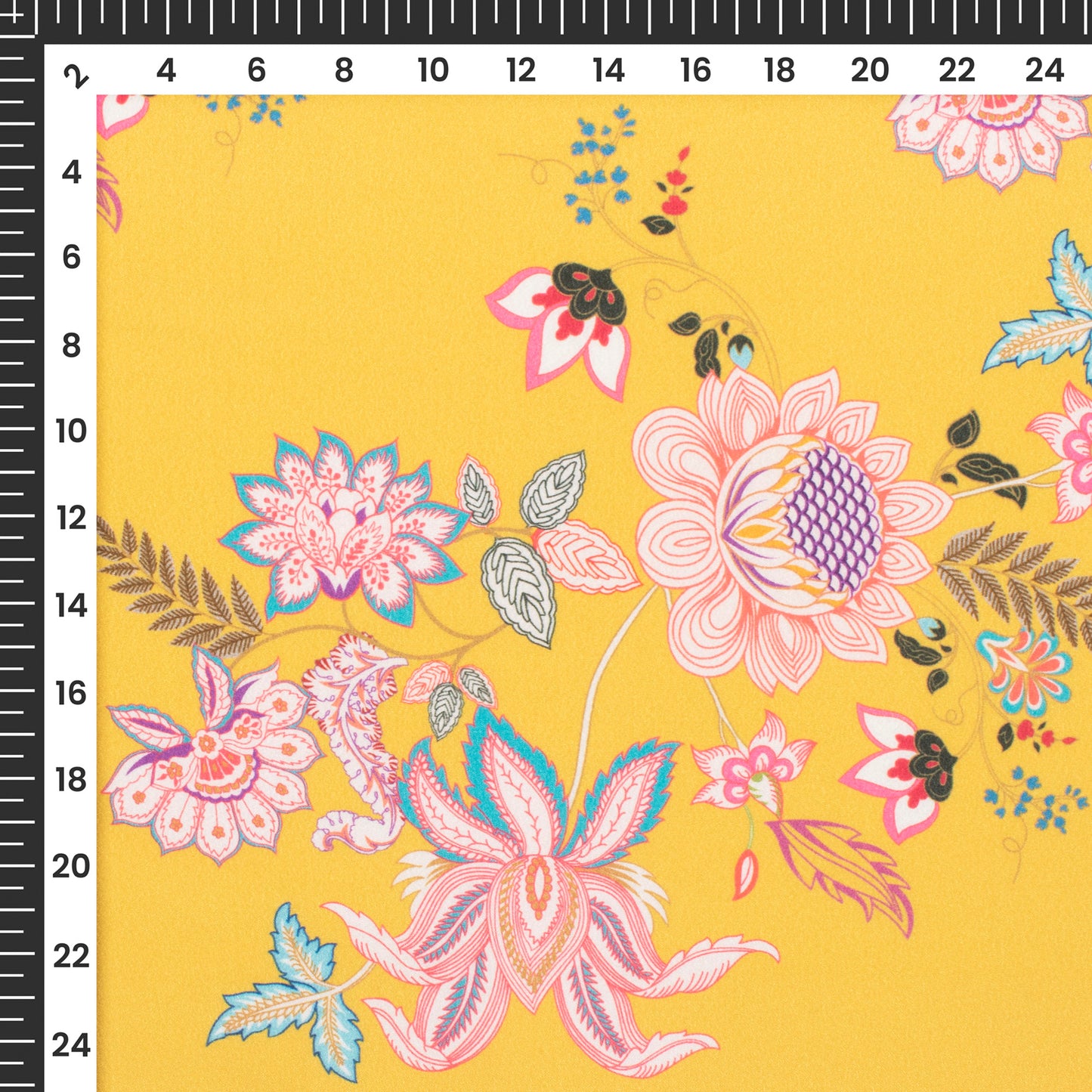 Butter Yellow Floral Digital Print Crepe Silk Fabric