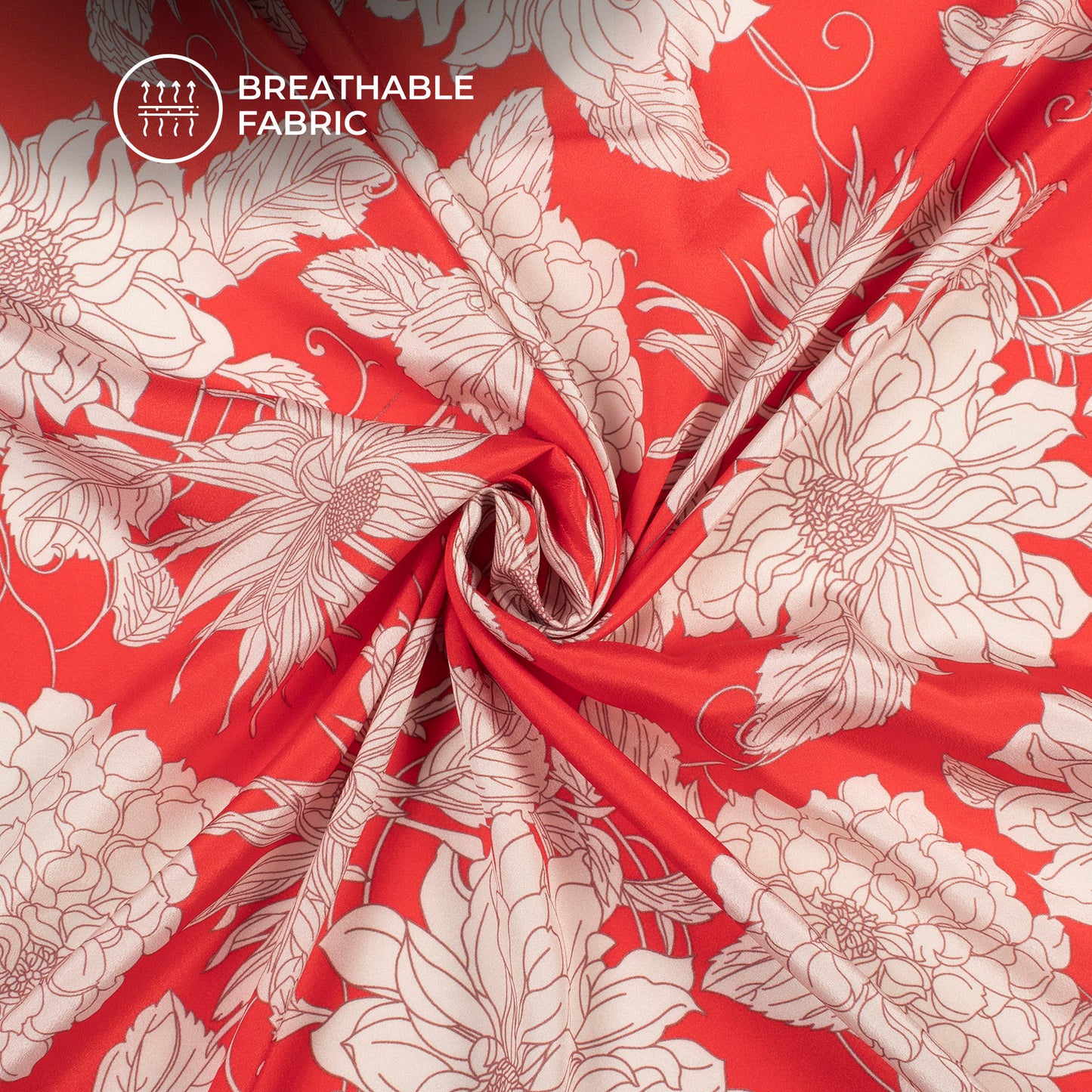 Rose Red Floral Digital Print Crepe Silk Fabric