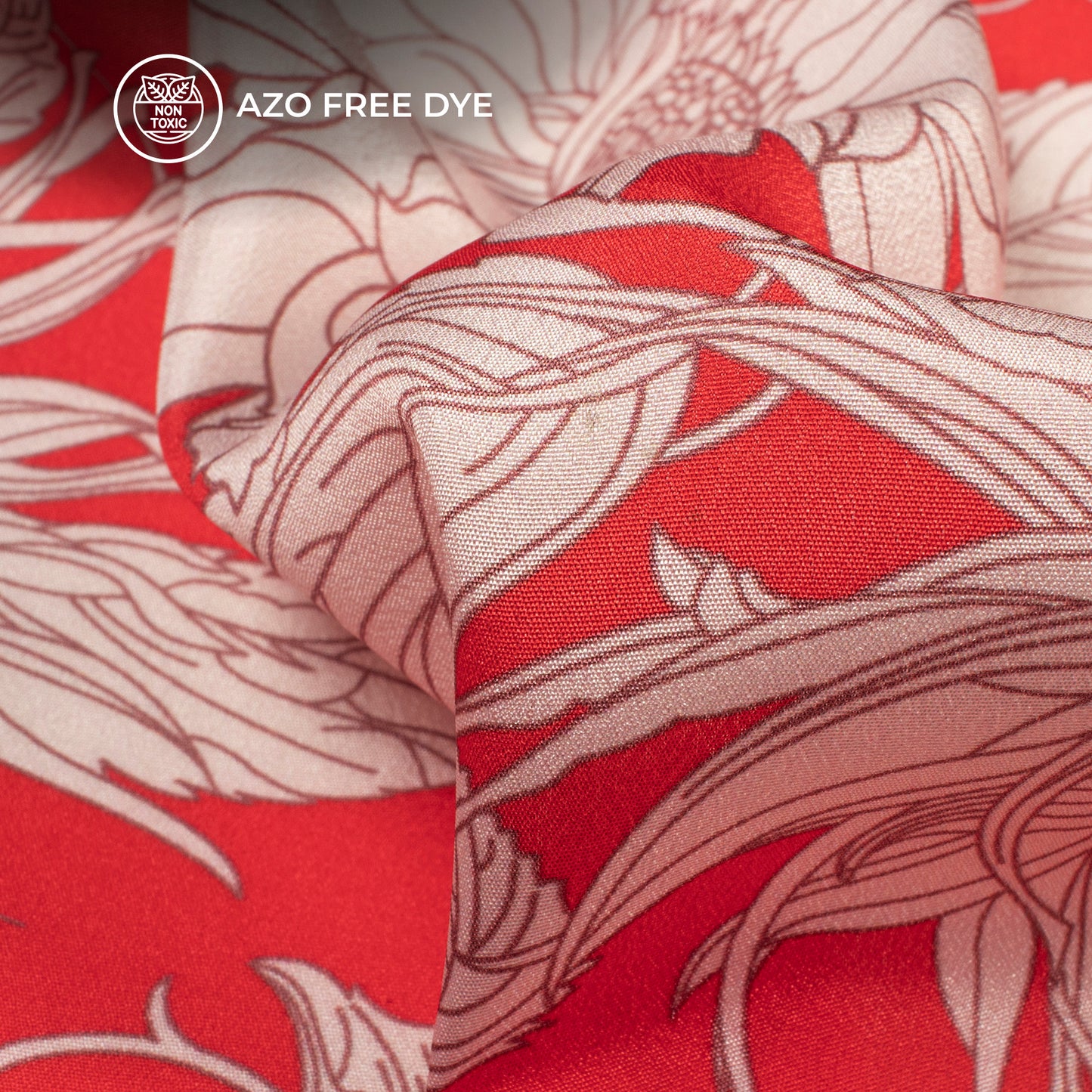 Rose Red Floral Digital Print Crepe Silk Fabric