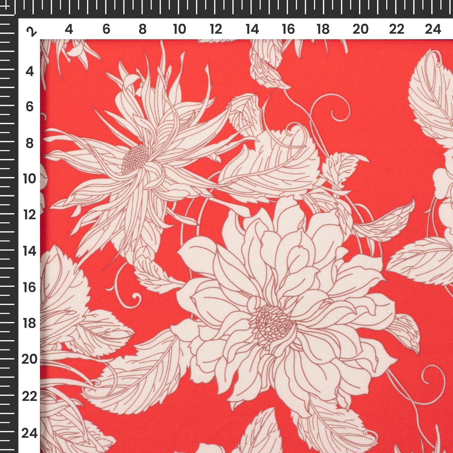 Rose Red Floral Digital Print Crepe Silk Fabric