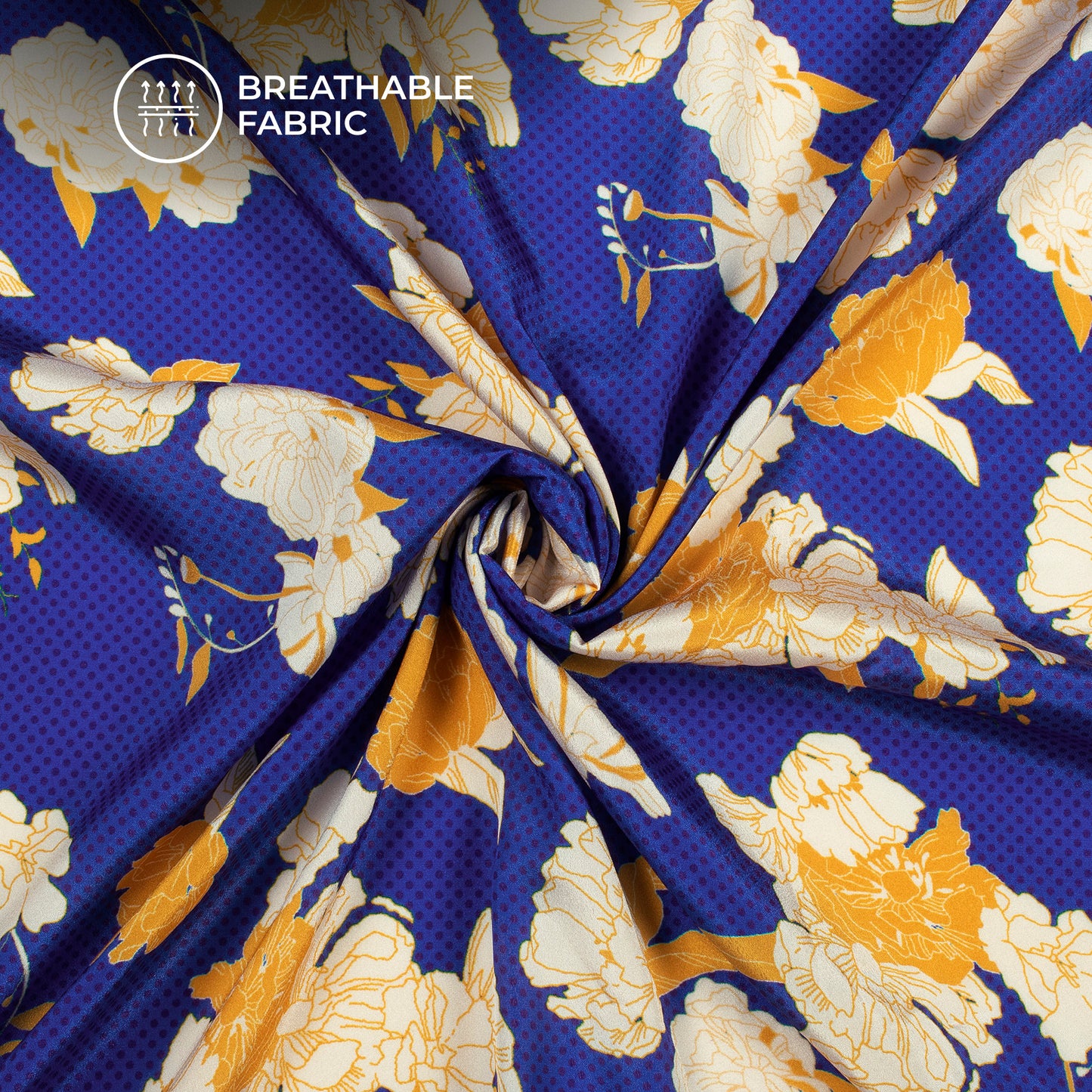 Royal Blue Floral Digital Print Crepe Silk Fabric
