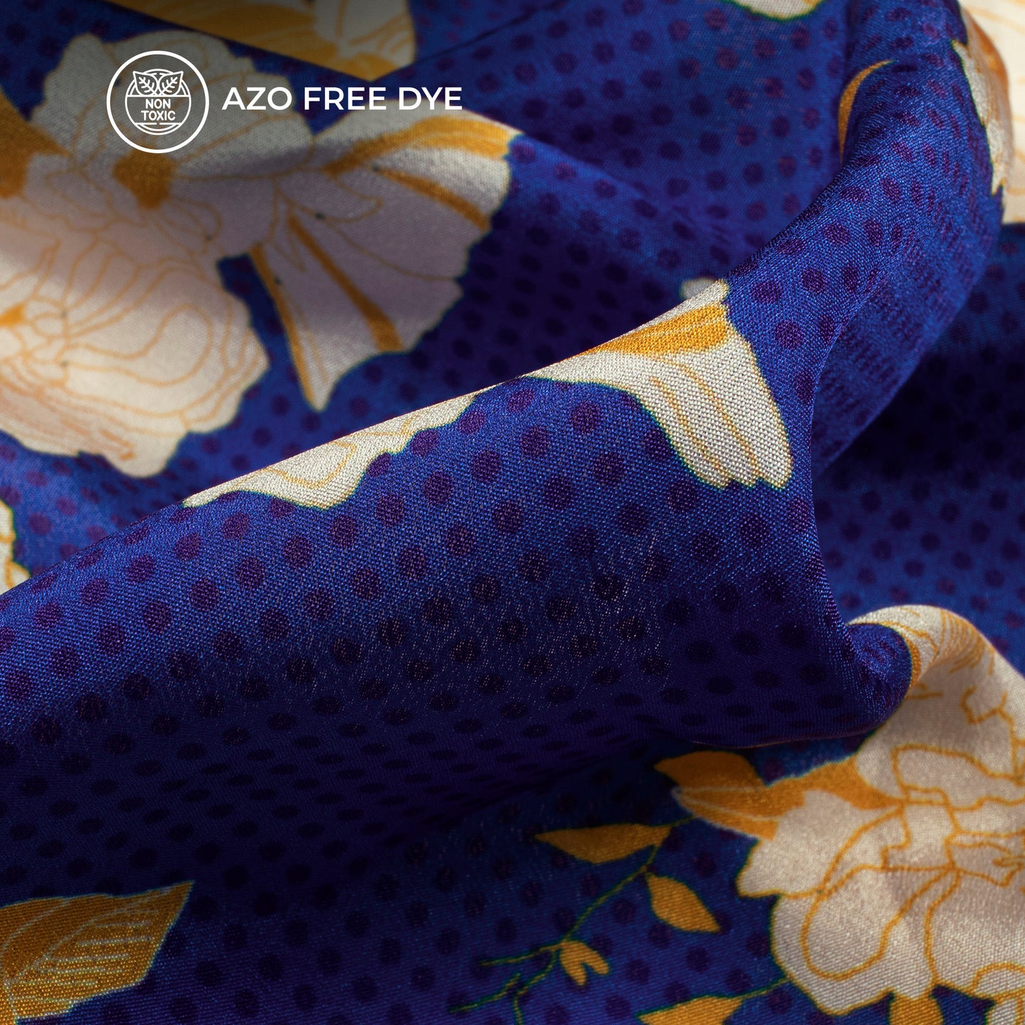 Royal Blue Floral Digital Print Crepe Silk Fabric