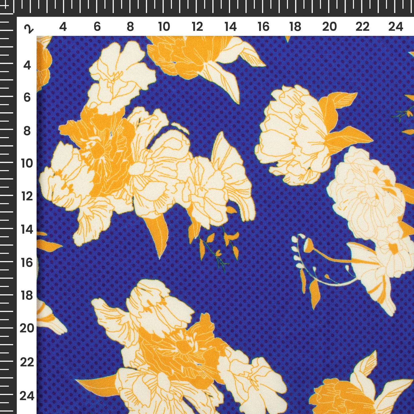 Royal Blue Floral Digital Print Crepe Silk Fabric