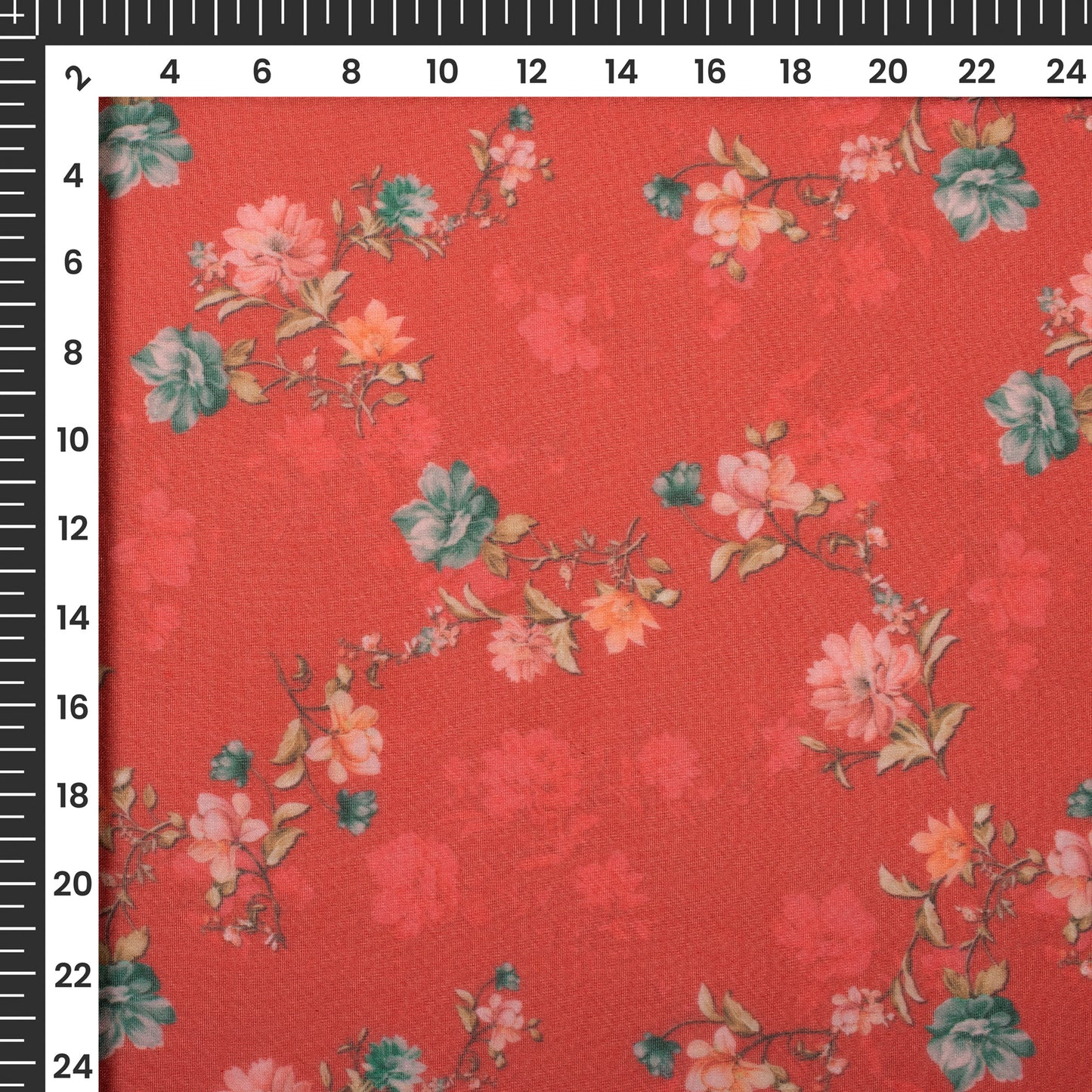 Rose Red Floral Digital Print Matt Organza Fabric