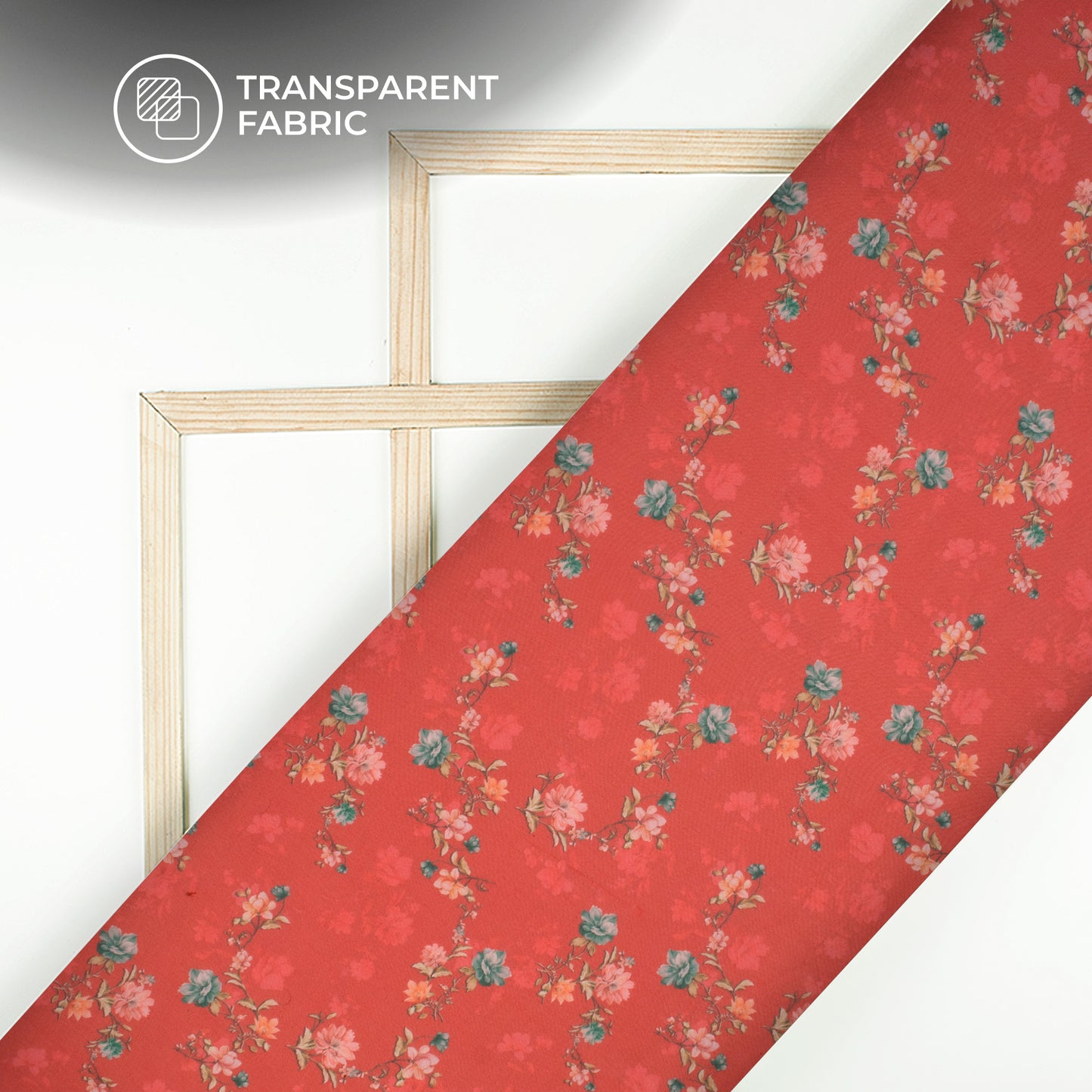 Rose Red Floral Digital Print Matt Organza Fabric