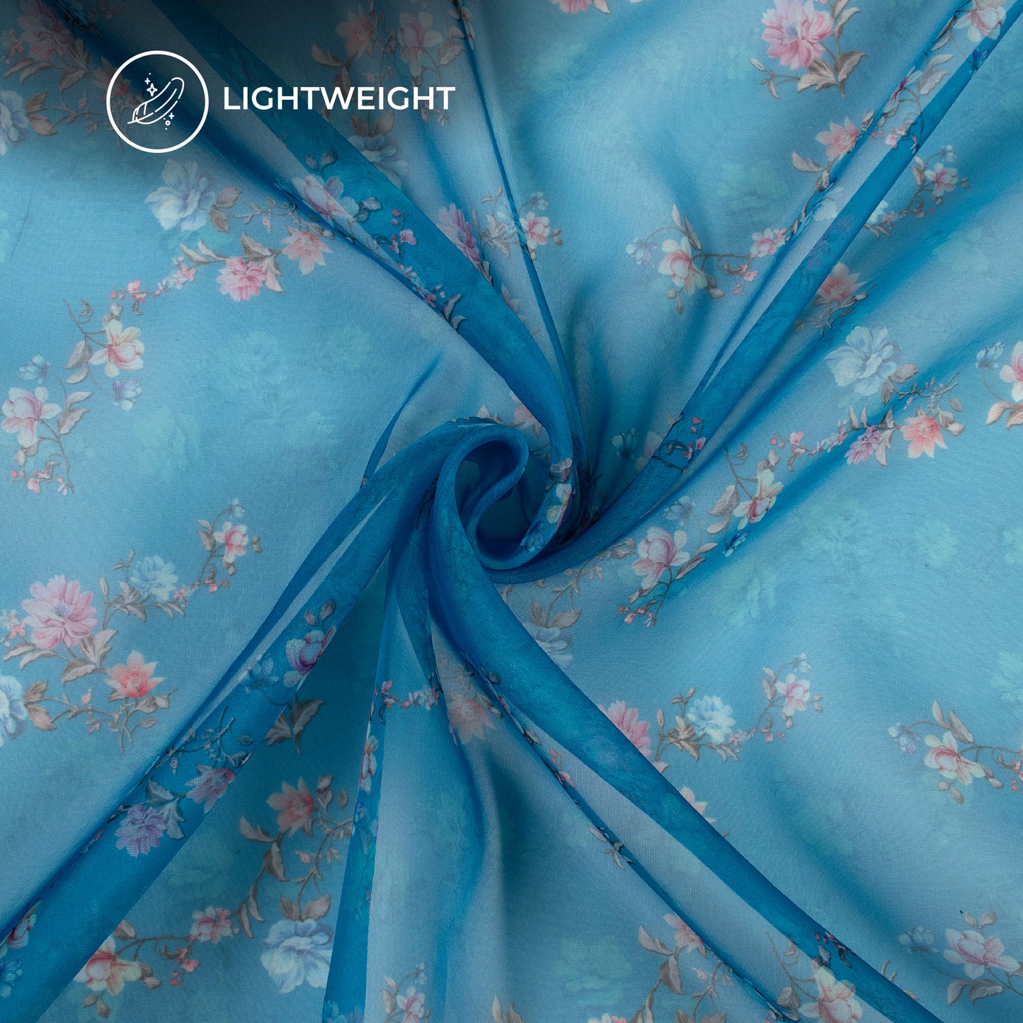 Cobalt Bule Floral Digital Print Matt Organza Fabric