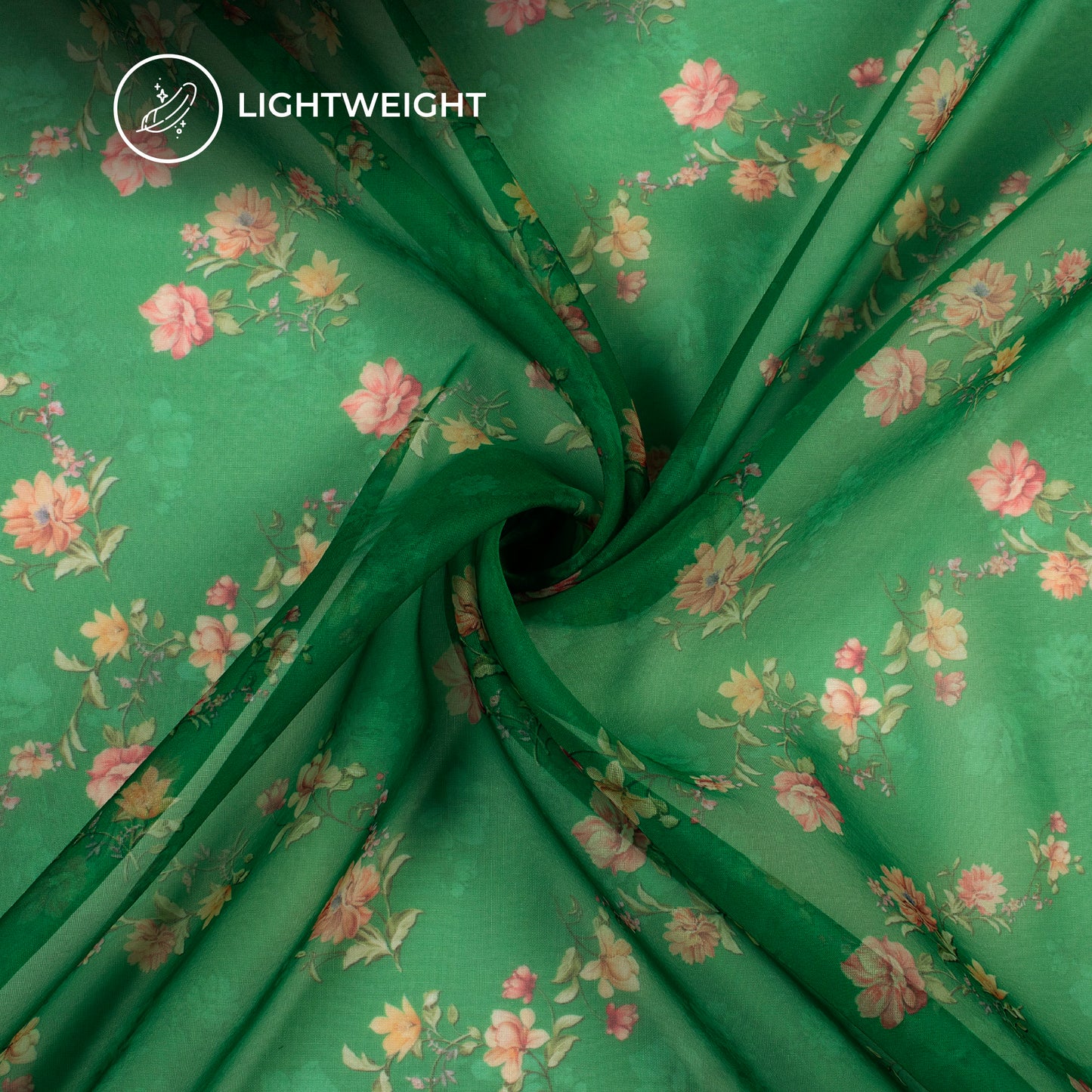 Dark Green Floral Digital Print Matt Organza Fabric