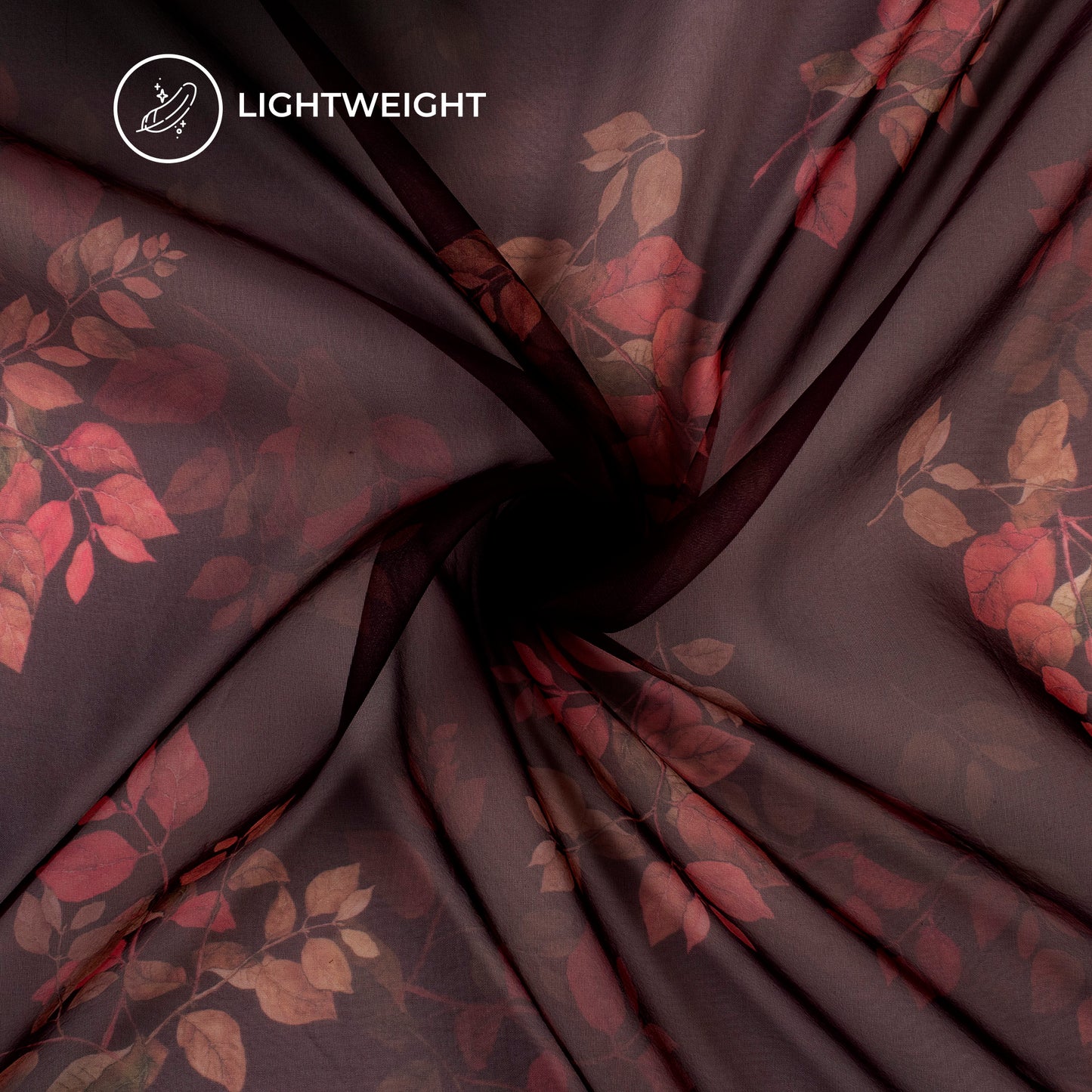 Plum Purple Leaf Digital Print Matt Organza Fabric