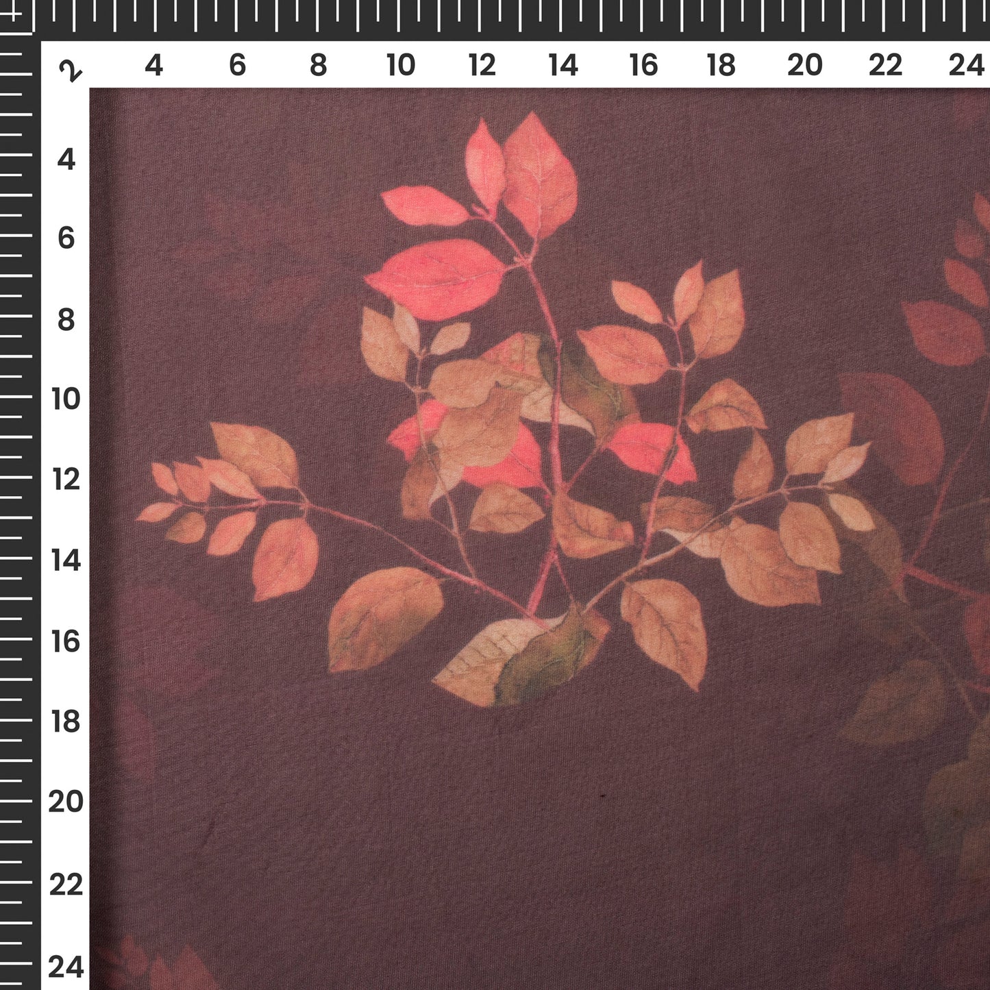 Plum Purple Leaf Digital Print Matt Organza Fabric